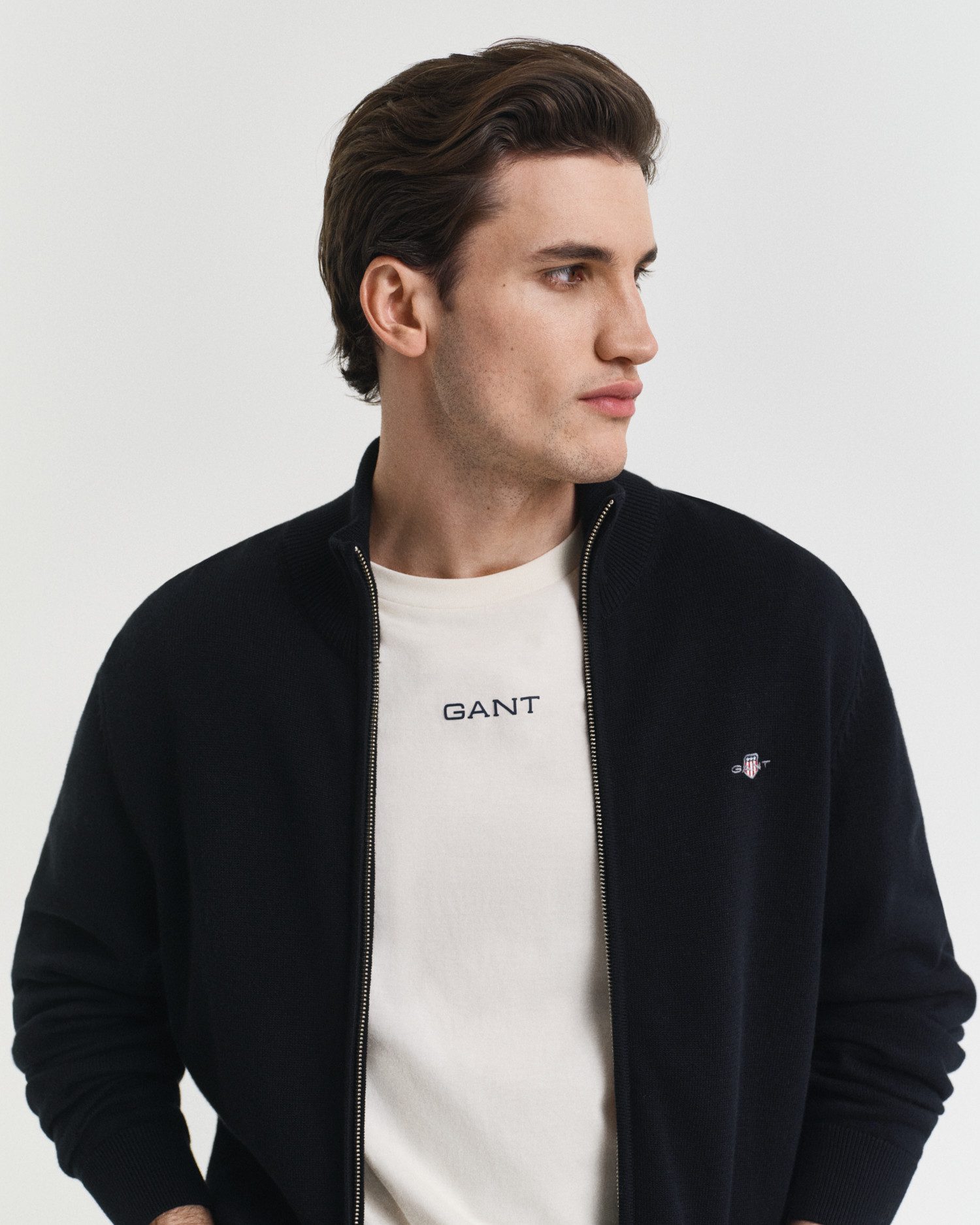 Gant Cardigan CASUAL COTTON ZIP CARDIGAN Met ribbels aan opstaande kraag, mouwen en zoom