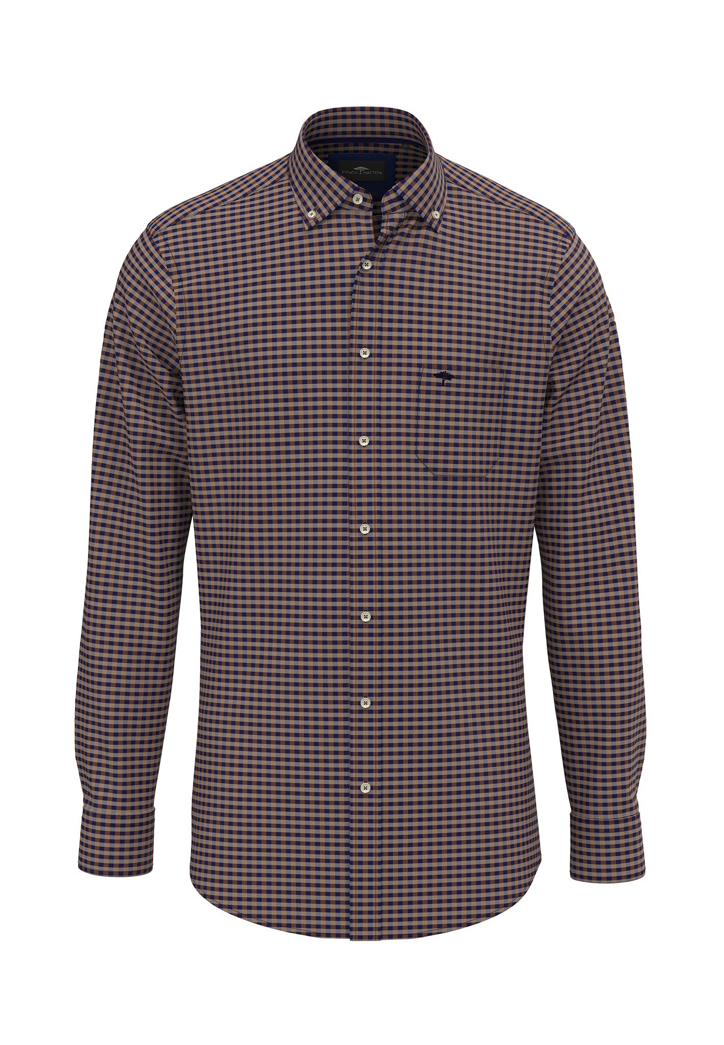 FYNCH-HATTON Geruit overhemd met logo-detail op borstzak heren casual overhemden maat M bruin