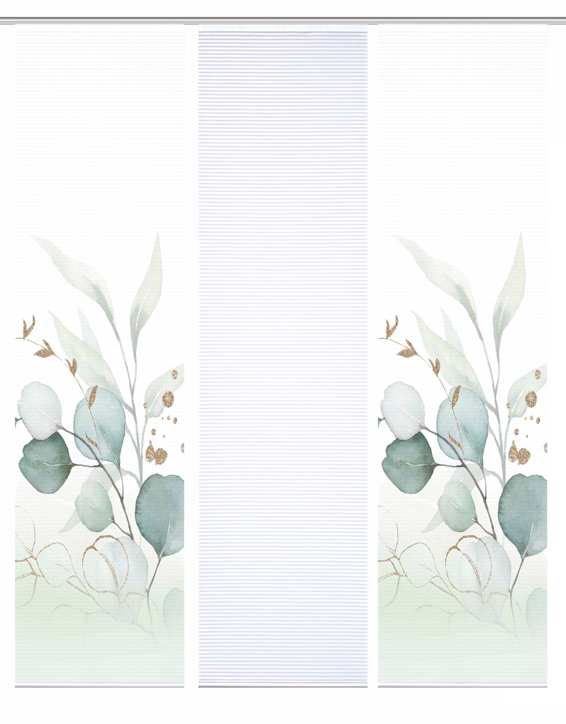 HOME in green Paneelgordijn ABANIO SET DIGITALE PRINT, BAMBOELOOK GERECYCLED (3 stuks)