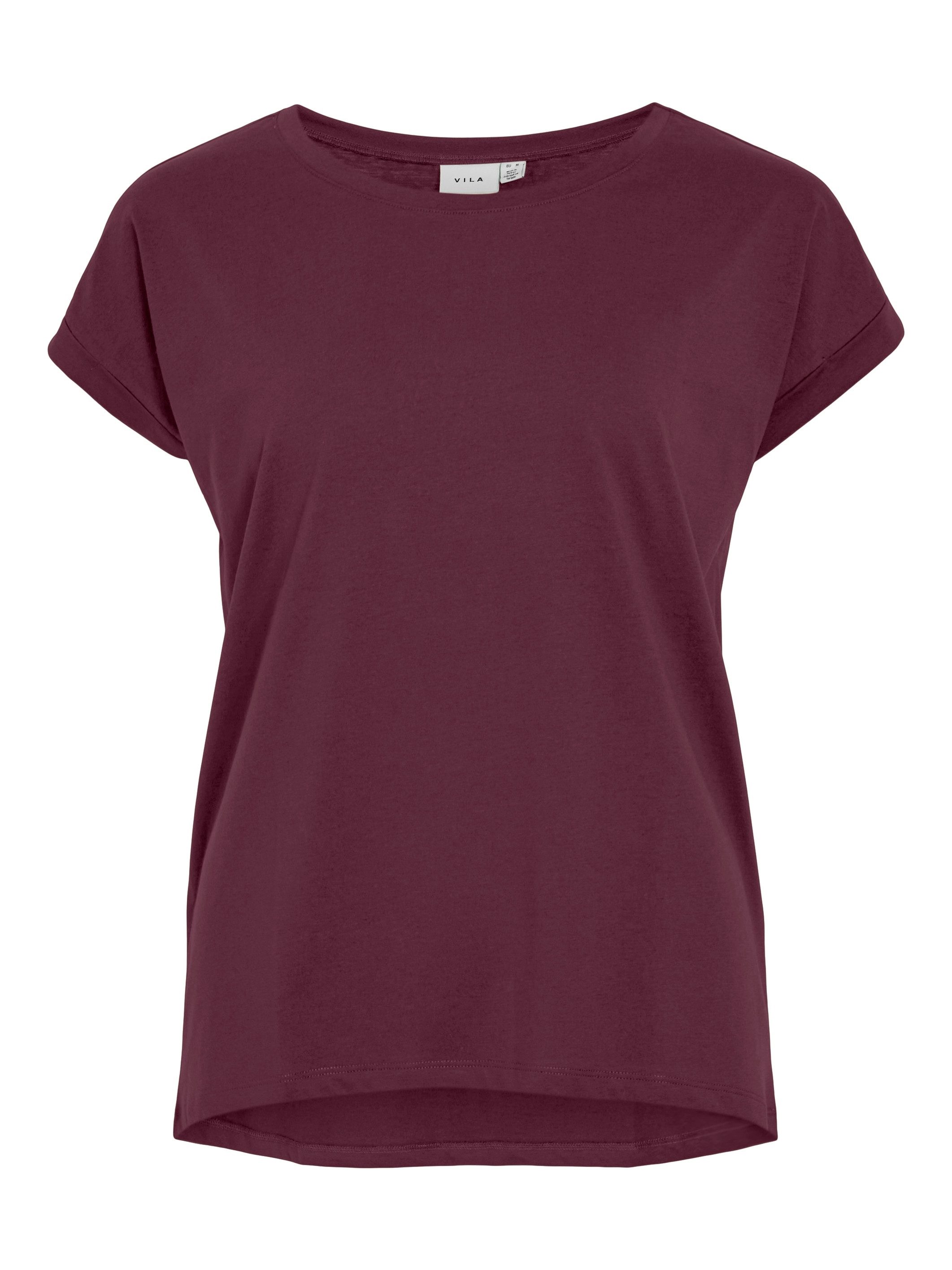 Vila Shirt met ronde hals VIDREAMERS NEW PURE T-SHIRT/SU-NOOS Basic dames T-shirt met ronde hals en omgeslagen mouwen