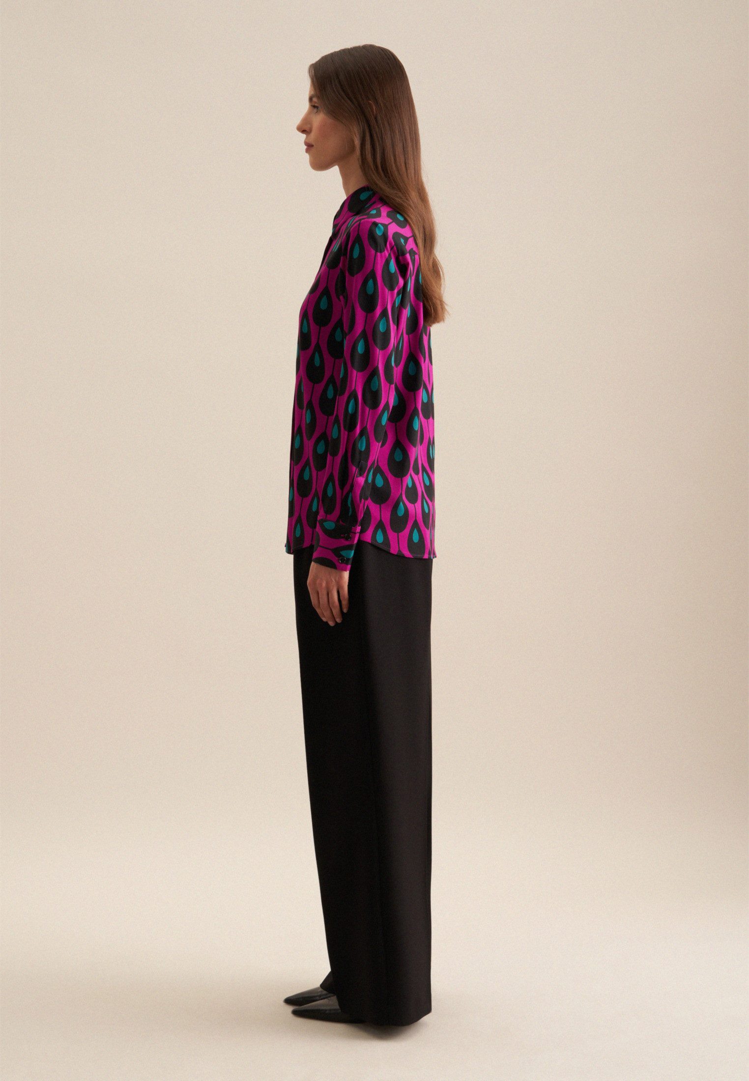 seidensticker Overhemdblouse Zwarte roos Lange mouwen kraag print