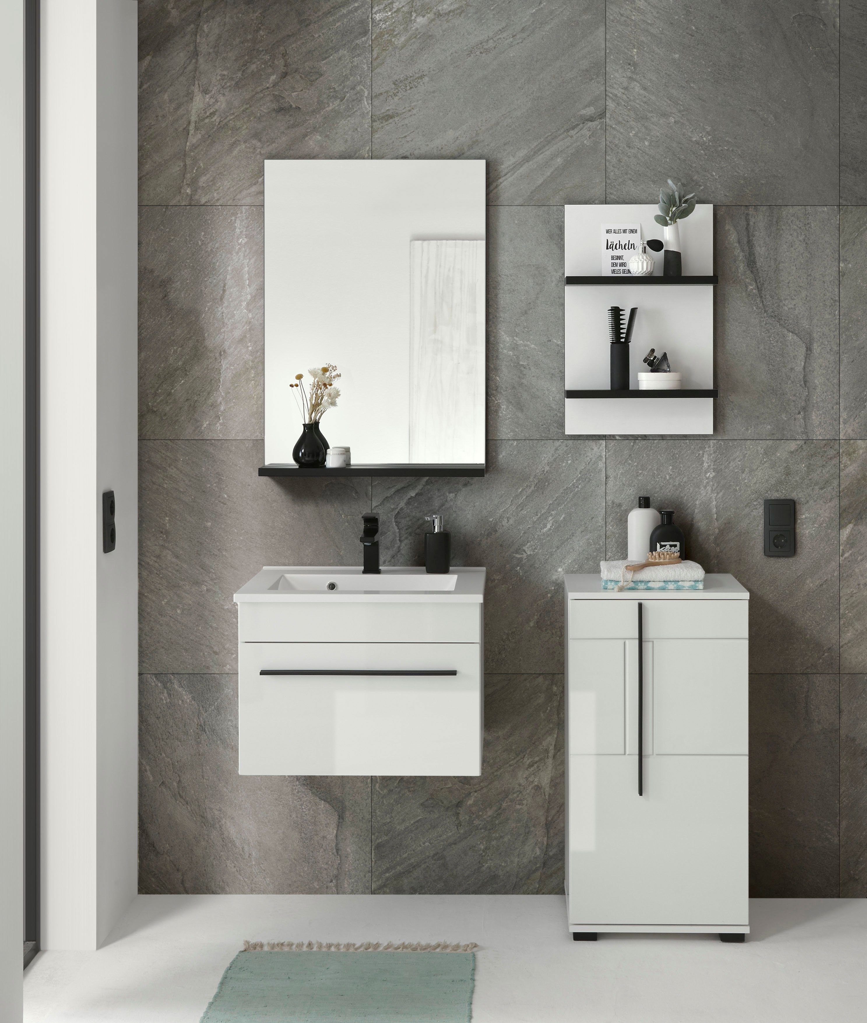 INOSIGN Wandplank Cantara, Badregal in Hochglanz Weiß, Wandboard im modernen Design