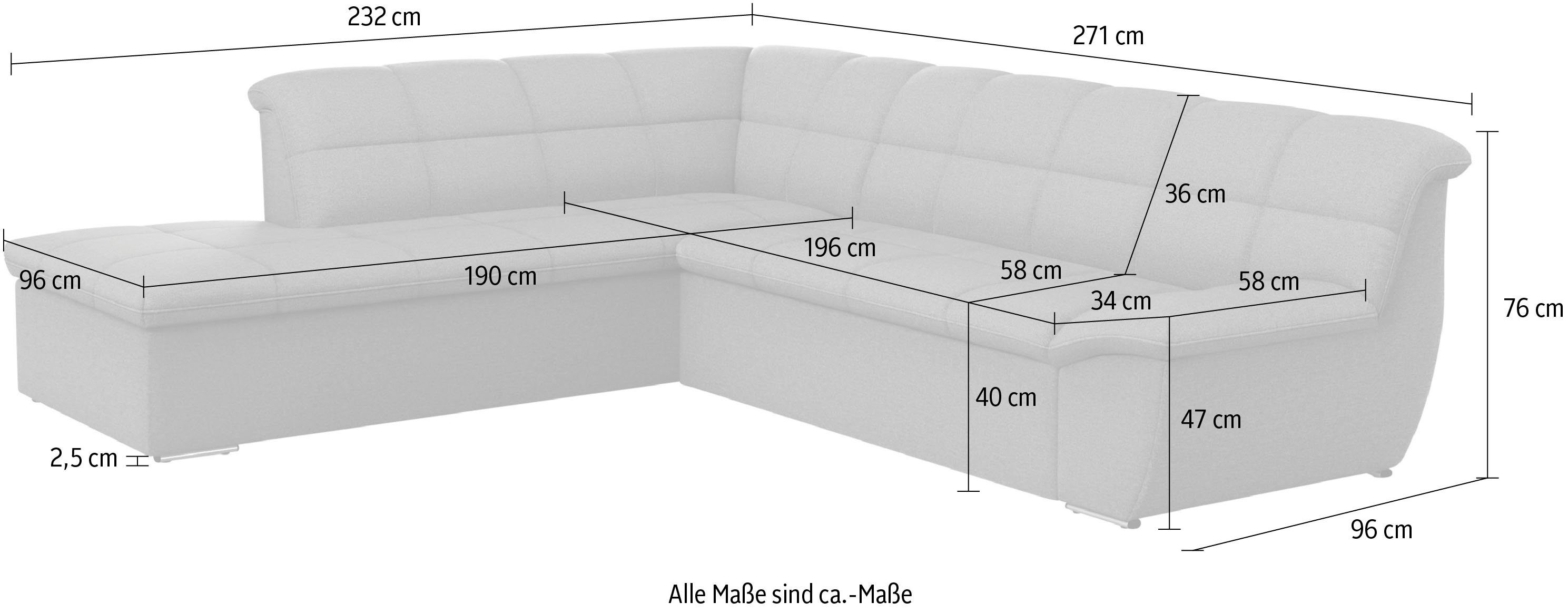DOMO collection Hoekbank Splash, actuele zit- en rugsteppingen, materiaalmix, L-vorm