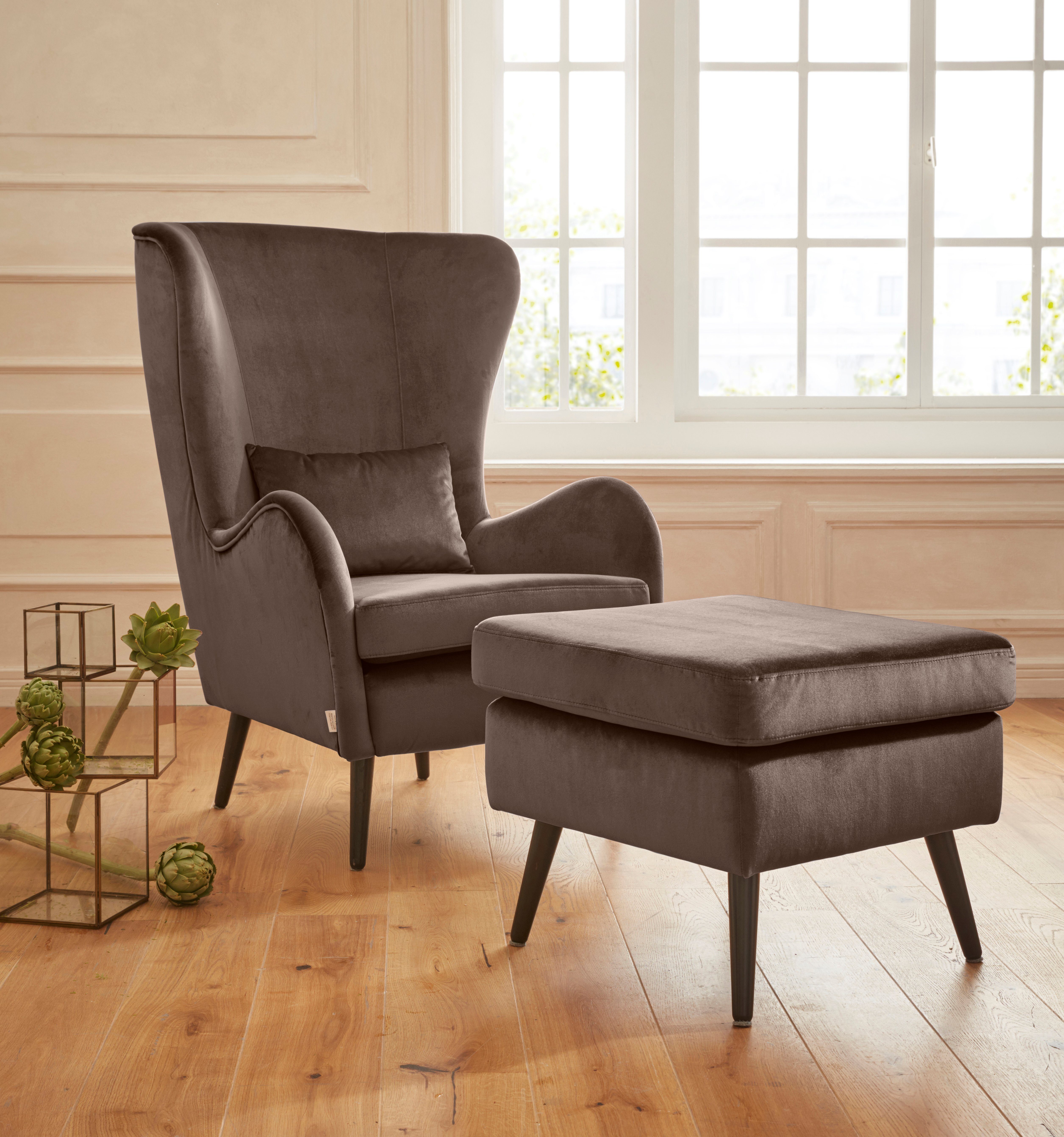 Home affaire Fauteuil Sallito, TV-stoel, oorfauteuil met Hocker, in veel stofkwaliteiten, ook in fluweelcord