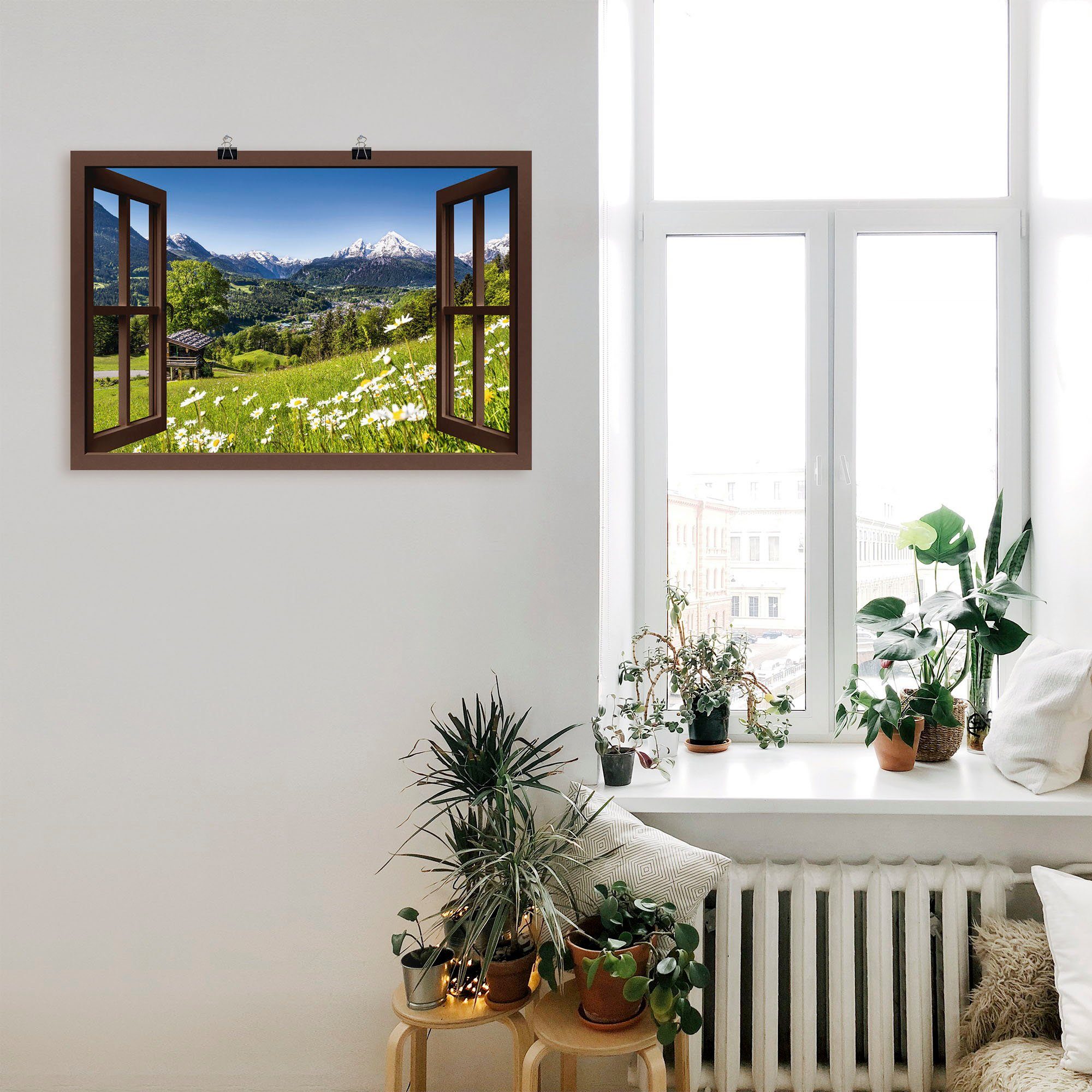 Artland Artprint Blik uit het venster Beierse Alpen als artprint van aluminium, artprint voor buiten, artprint op linnen, poster, muursticker