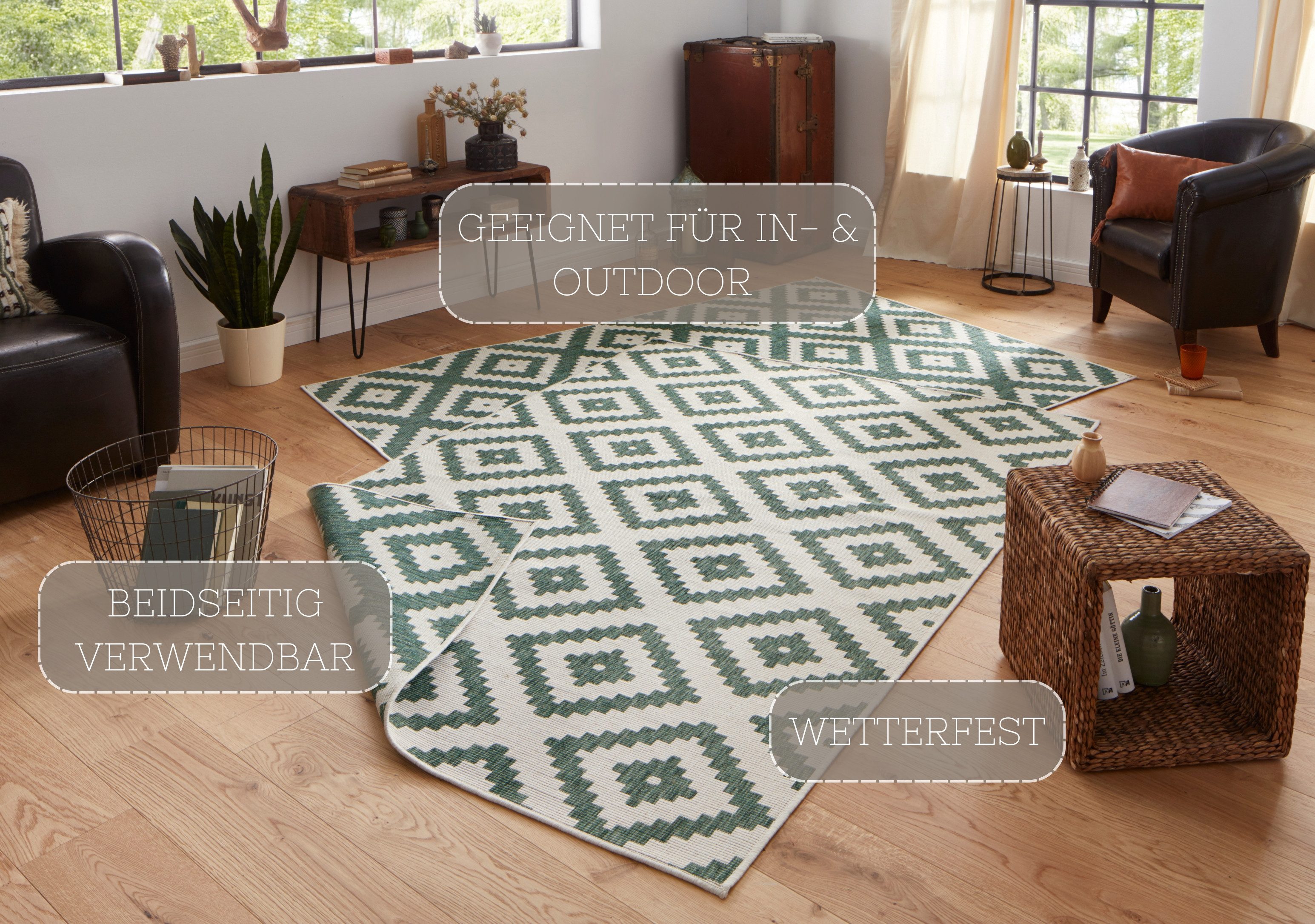 NORTHRUGS Vloerkleed Malta tweezijdig te gebruiken kleed Binnen- en buitengebruik, weerbestendig, balkon, terras, ruit, loper, woonkamer