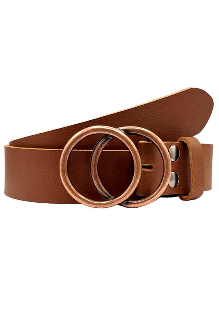 RETTUNGSRING by showroom 019° Leren riem met dubbele ring gesp in koperkleur, verwisselbaar