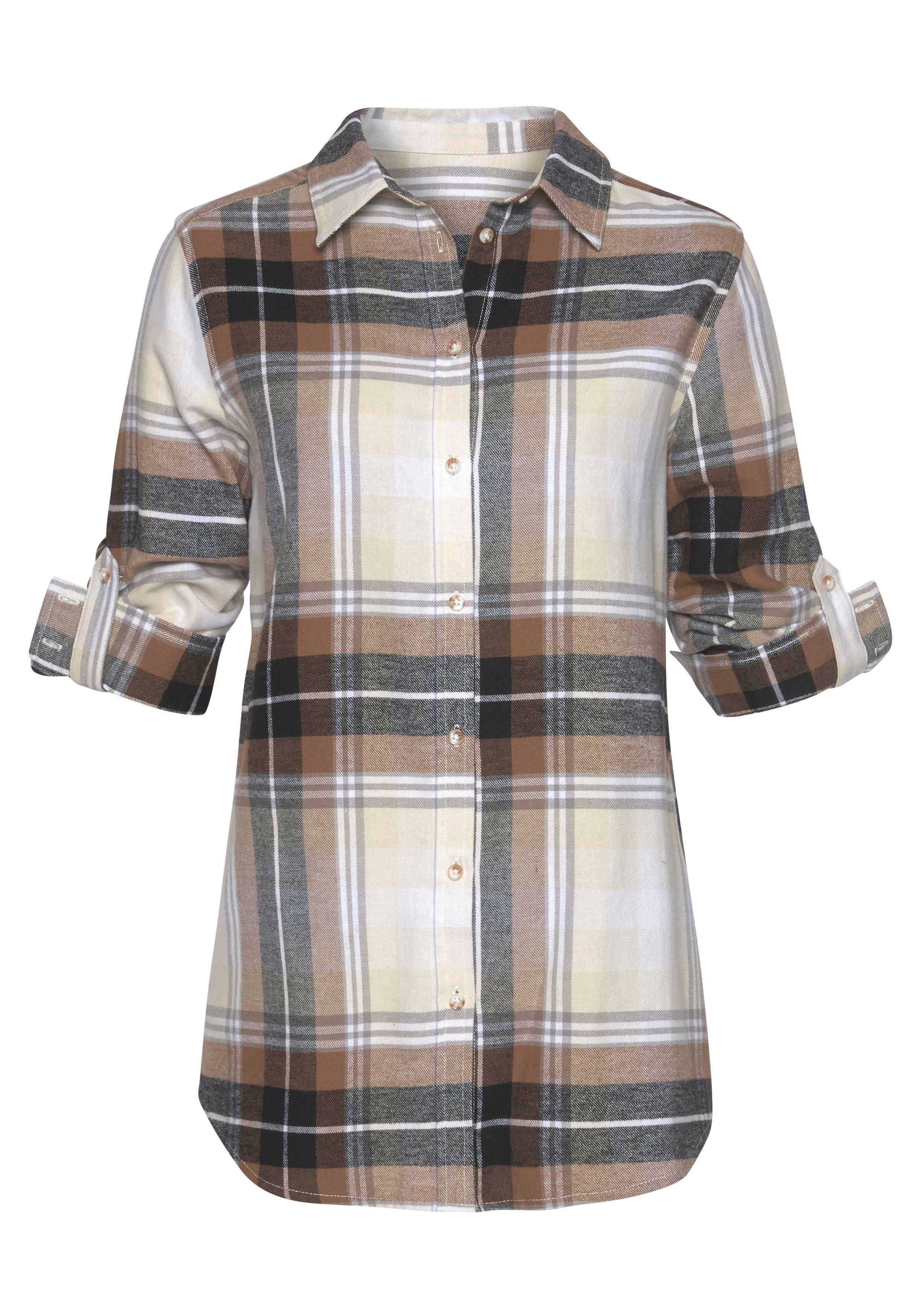 Buffalo Overhemdblouse van zachte flanel met blousekraag, flanellen shirt, ruitblouse