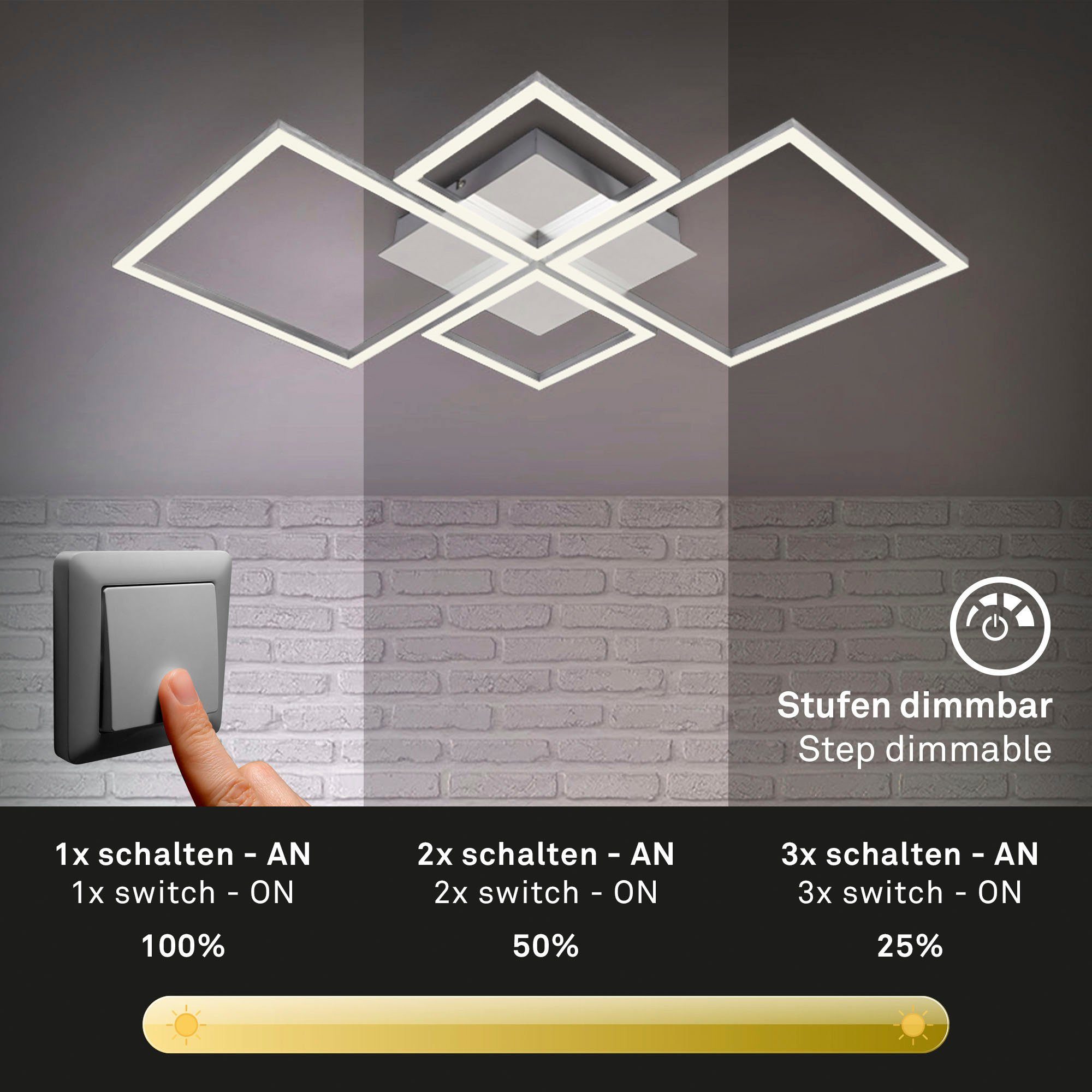 Briloner Leuchten Led-plafondlamp 3128018 FRAME Plafondlamp, 75x47x7,3 cm, chroom-aluminium, 44W, woonkamer, slaapkamer
