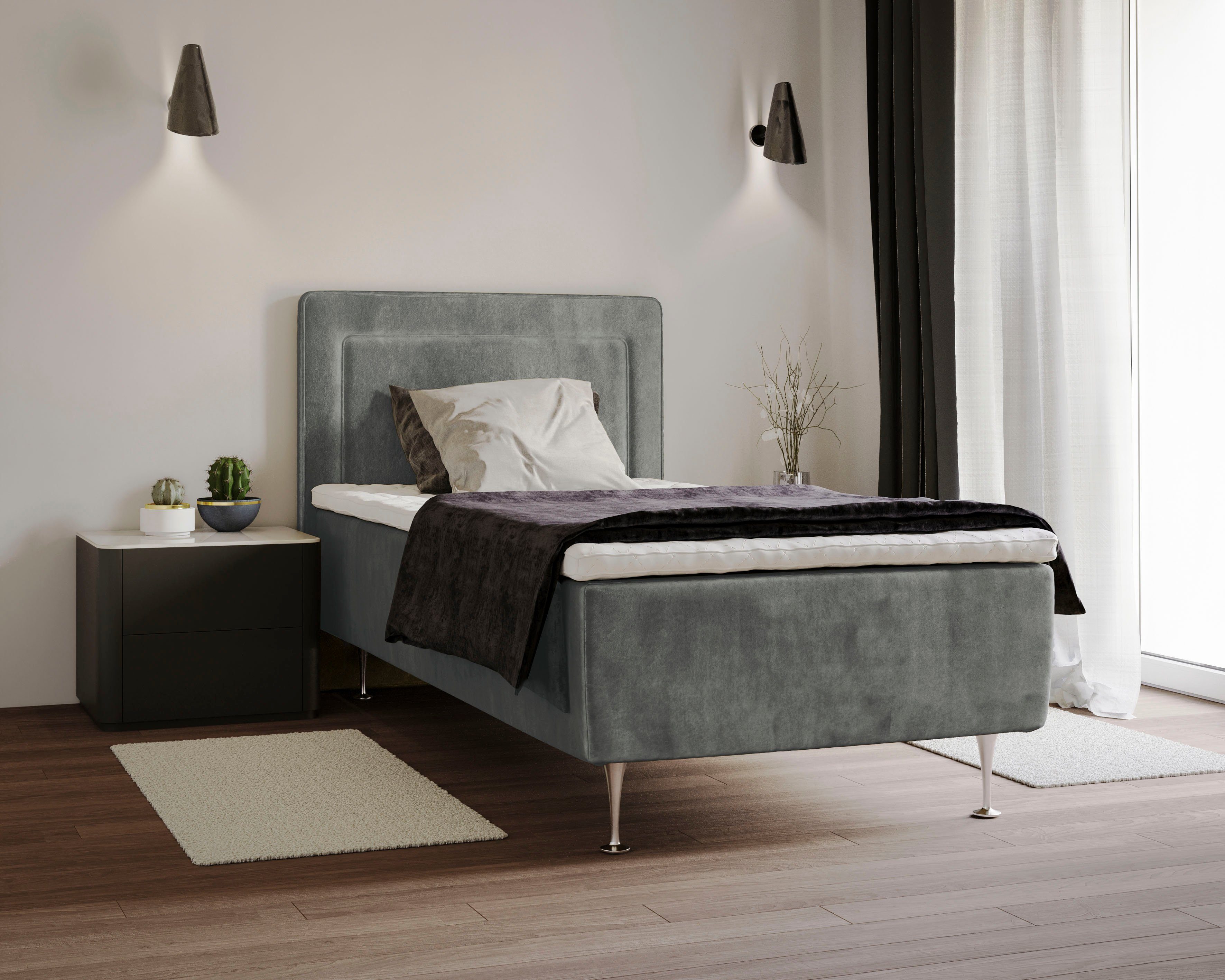 INOSIGN Boxspring Hacer Topmatras, H2 of H3 en in breedte 70,80,90,120,140,160,180 ter keuze boxsprings grijs