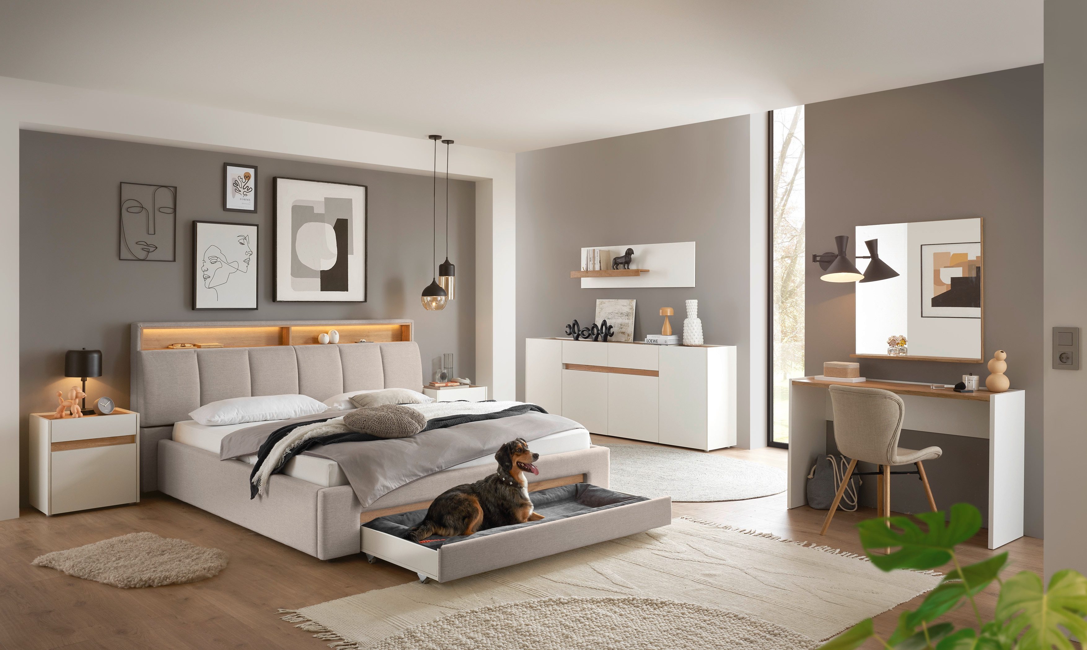 INOSIGN Gestoffeerd bed CiTY/GiRON,, gepolsterd opbergbed, met LED-verlichting Bedkisten met hondenbed of als opbergruimte, opklapbare hoofdeinden