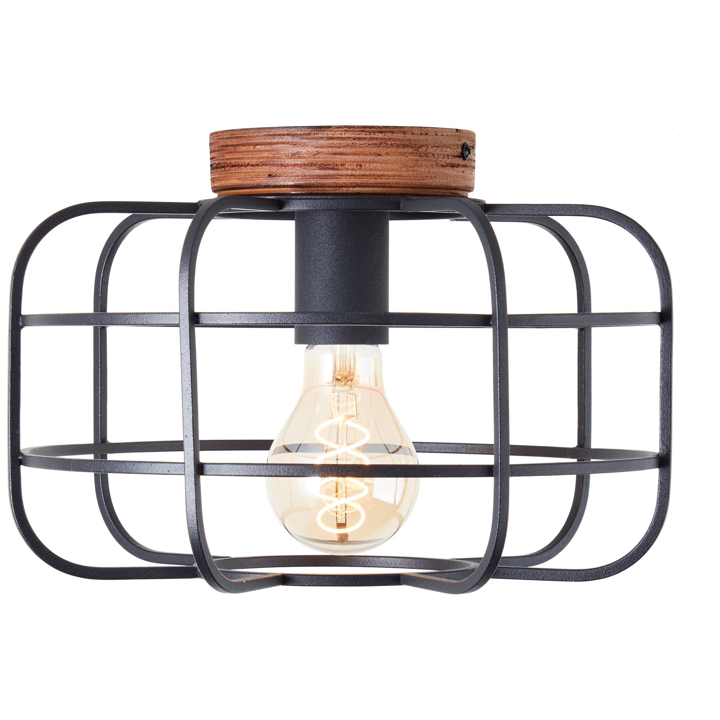 Brilliant Leuchten Plafondlamp Gwen D 30 cm, H 20 cm, E27, metaal/hout, zwart