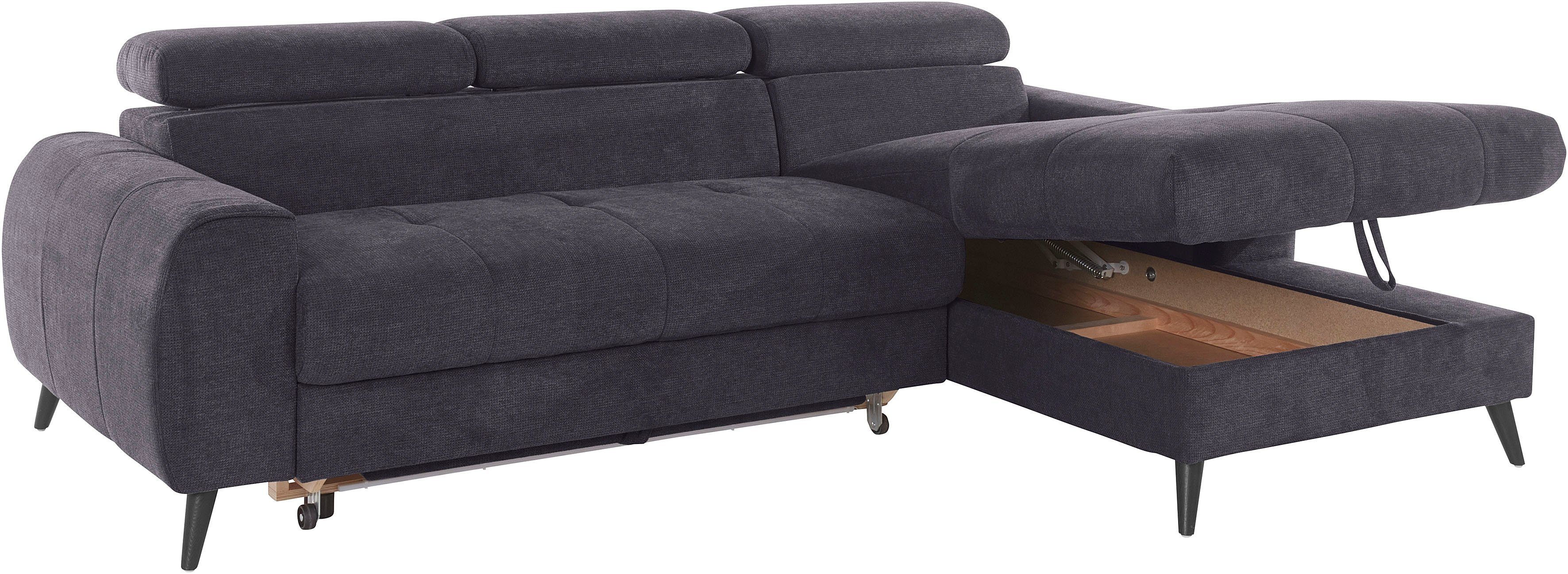 COTTA Hoekbank Mia L-vorm met 3 sierkussens keuze met bedfunctie, bedlade, verlichting & draadloze oplader