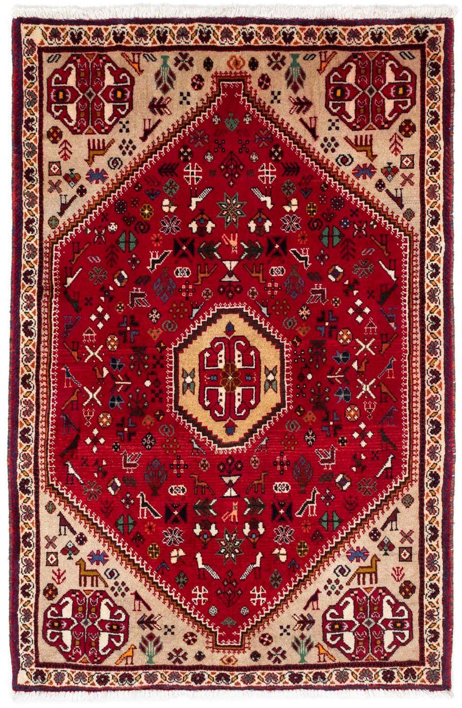 morgenland Wollen kleed Abadeh medaillon rosso scuro 148 x 98 cm Handgeknoopt