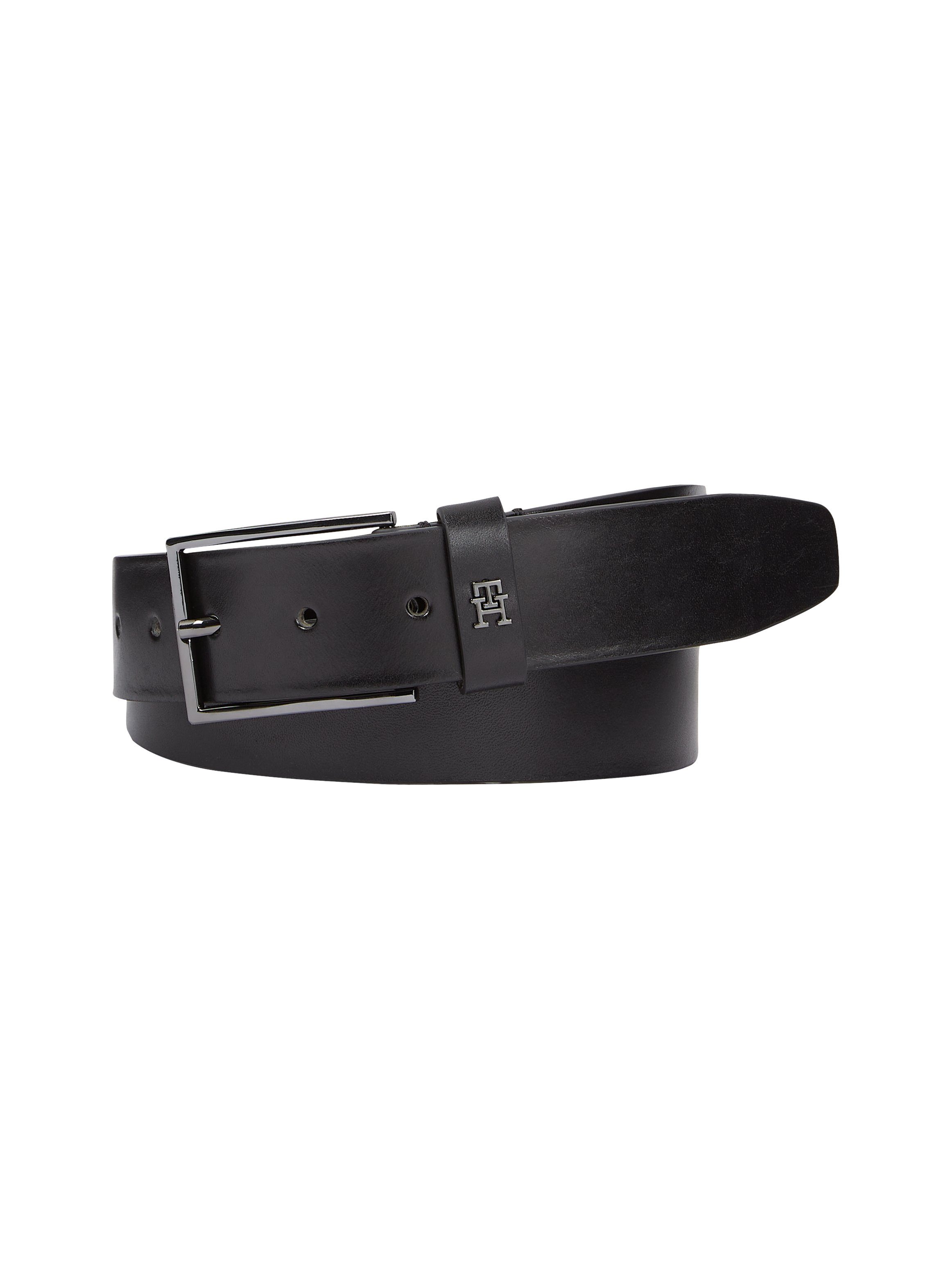 Tommy Hilfiger Leren riem TH IMD 3.5 met metalen label aan de sluiting heren riemen maat 80 zwart