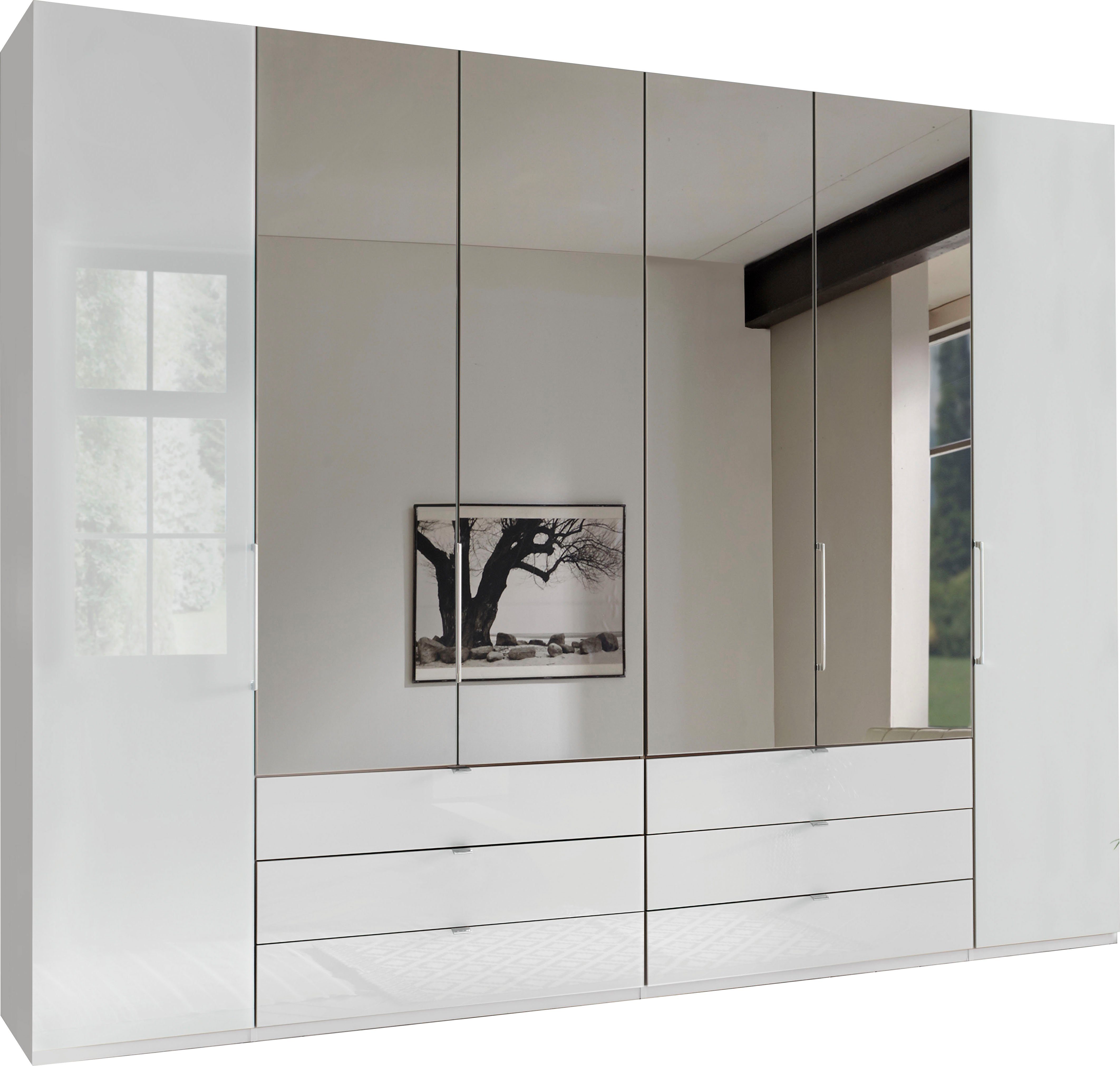 WIEMANN Vouwdeurkast Kansas met spiegel en glas garderobekasten maat 300 cm x 217 cm x 58 cm wit