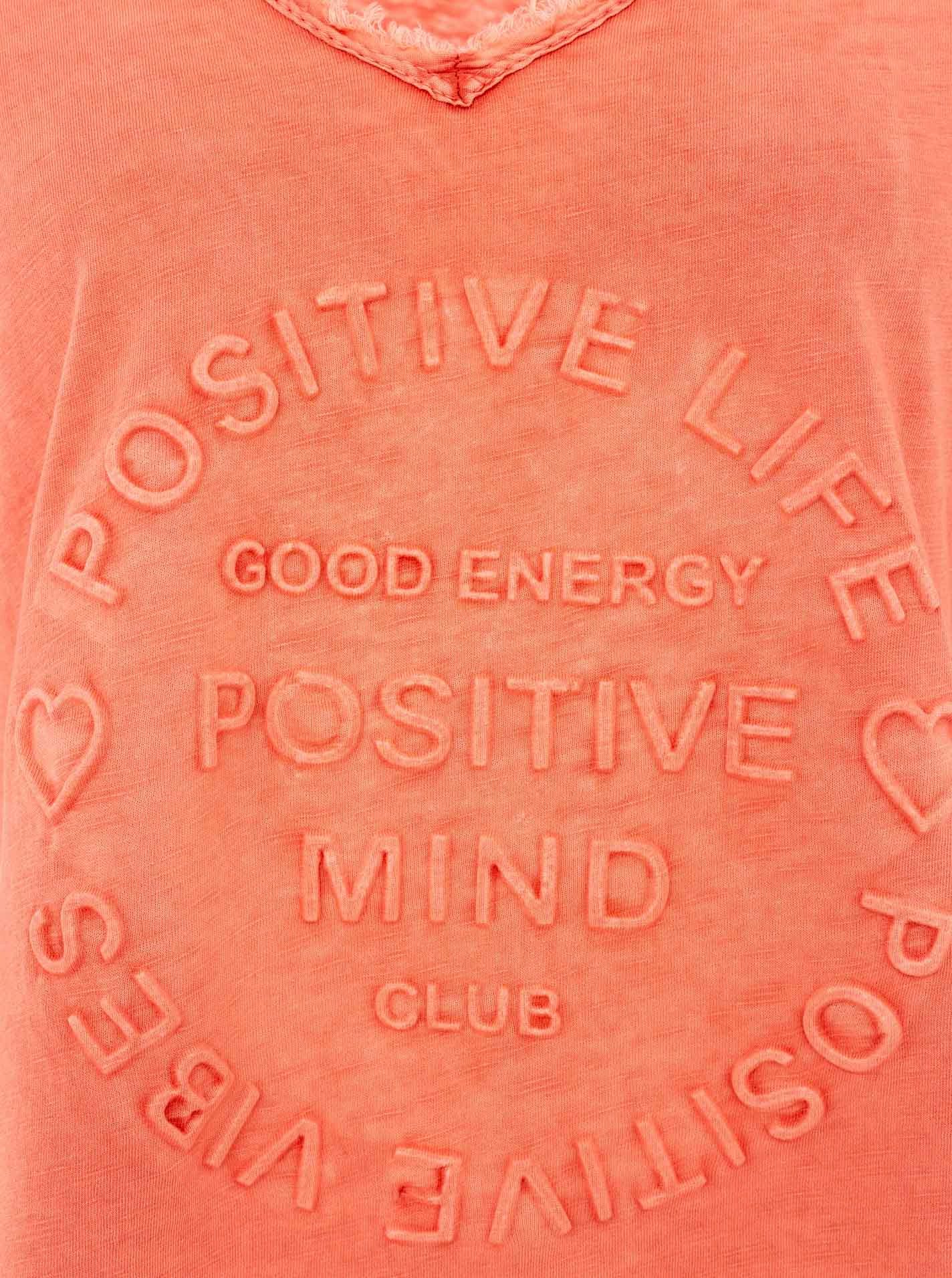 Zwillingsherz T-shirt Positive Mind met v-halslijn, stempeldruk en zoom in used-look