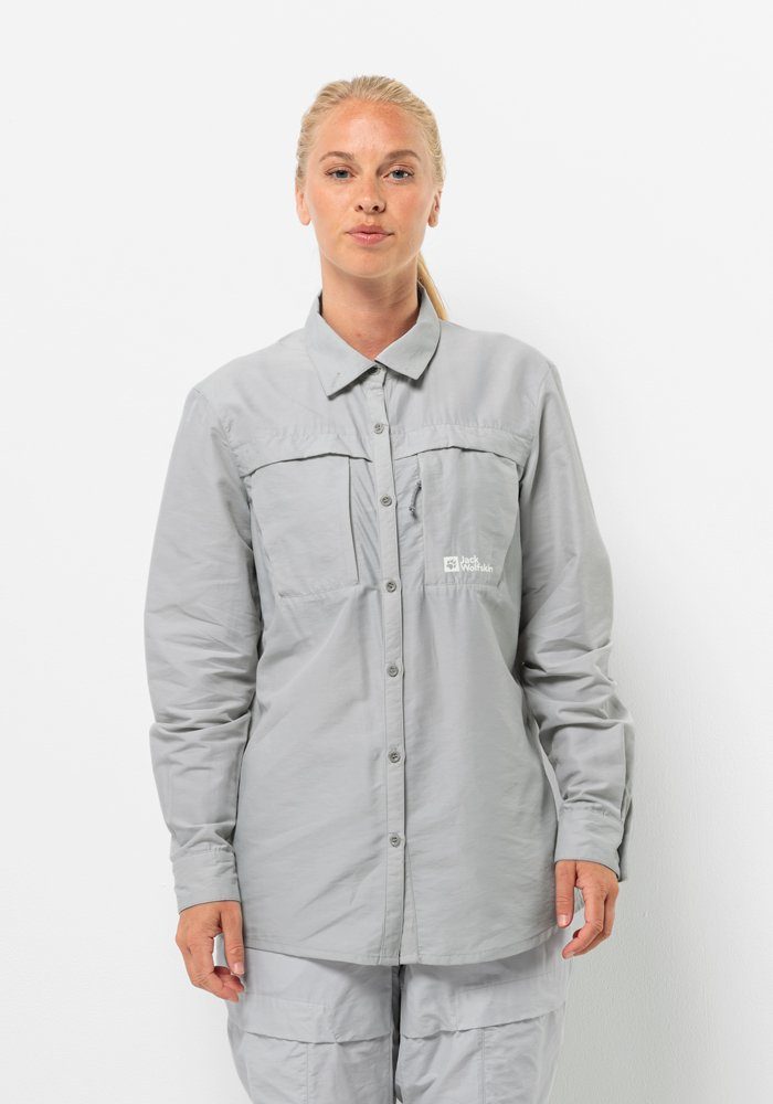 Jack Wolfskin Barrier L S Shirt Women Blouse met bescherming tegen muggen Dames XL grijs cool grey