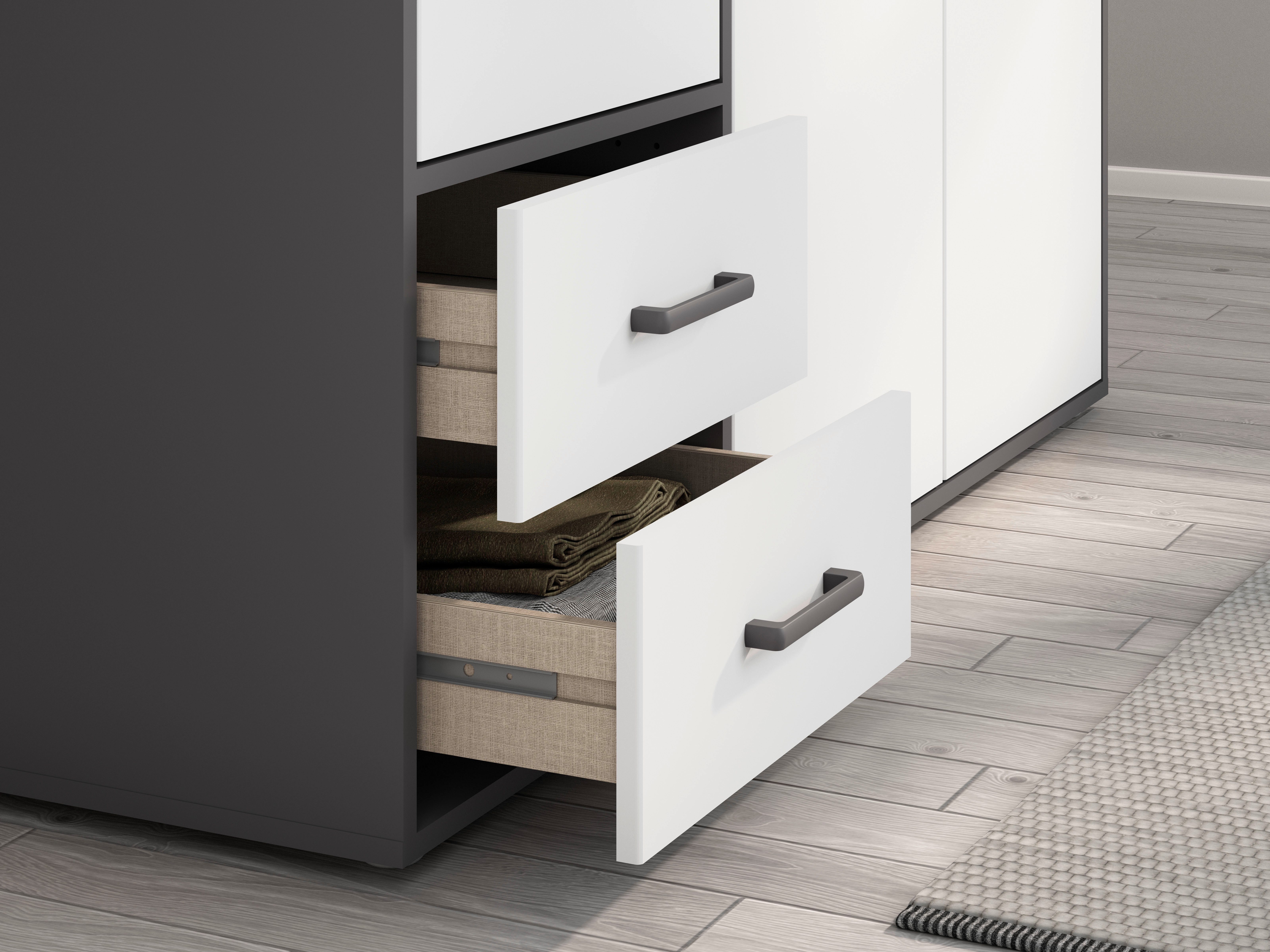 rauch Draaideurkast Kledingkast kast garderobe linnenkast VOYAGER moderne grepen in grijs metallic met buitenlades made in germany