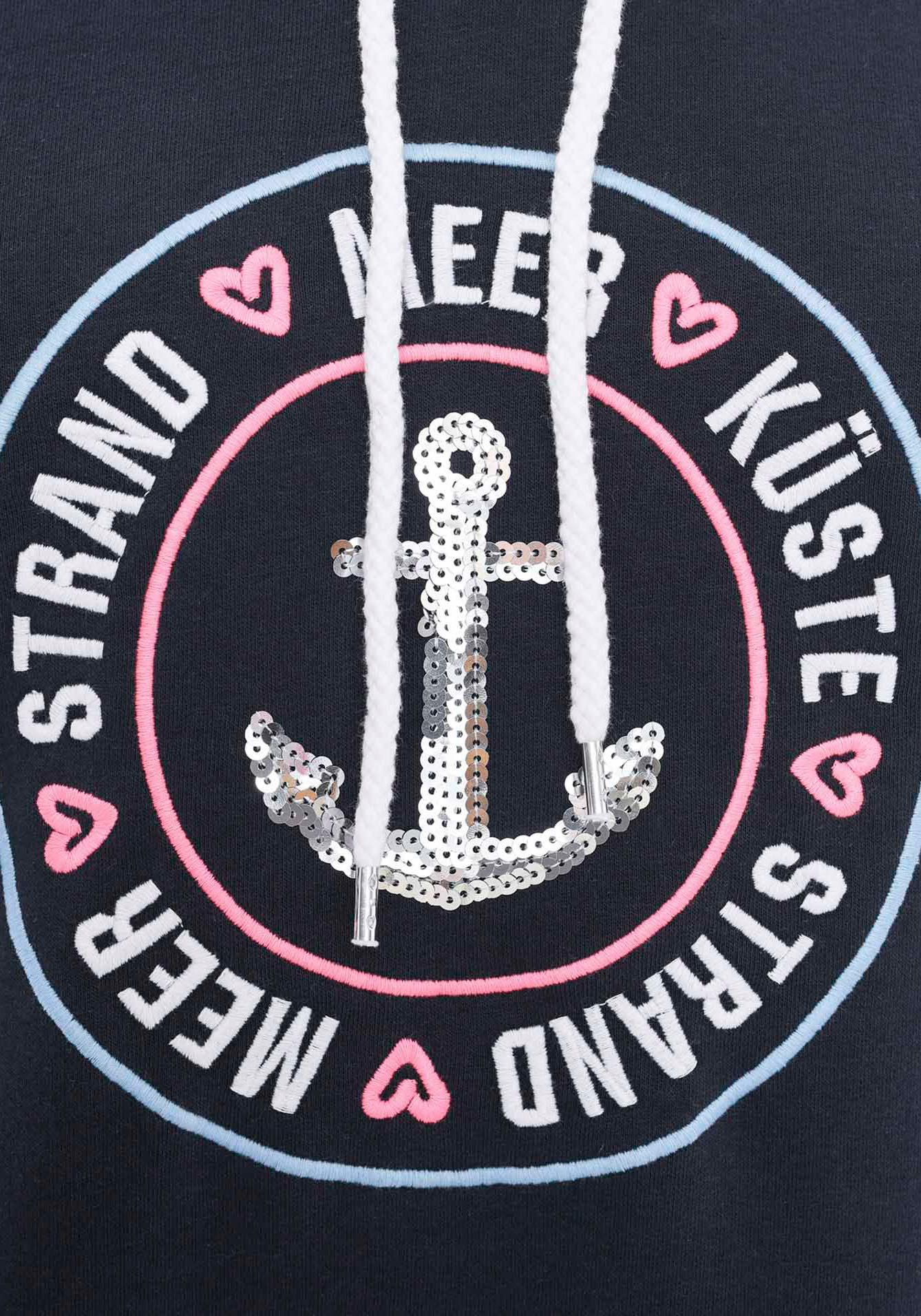 Zwillingsherz Sweatjurk met capuchon, zakken, voor- en achtermotief en boorden met neonstrepen