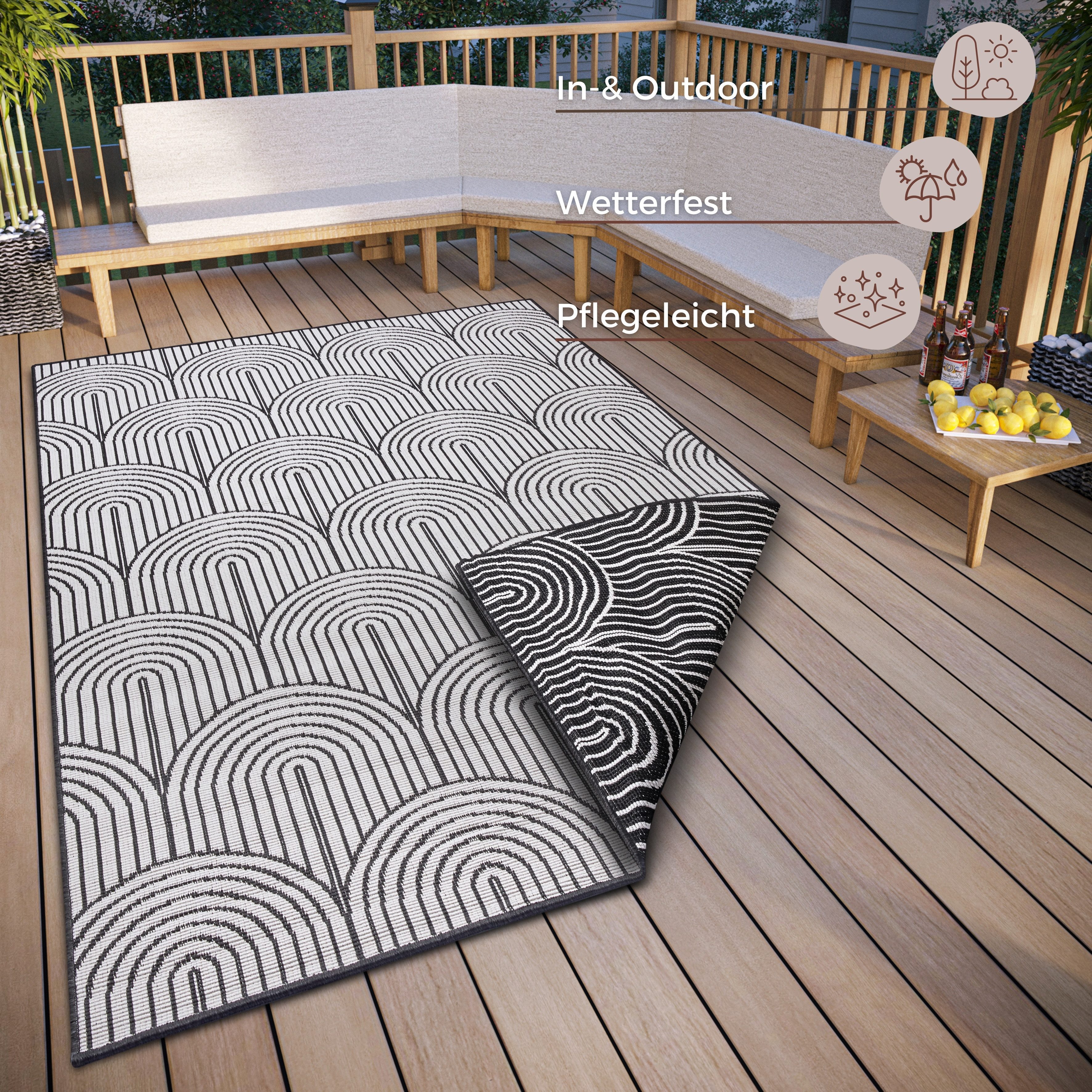HANSE Home Outdoorkleed Pangli, omkeerbaar tapijt In- & outdoor, vloerkleed, weerbestendig, balkon, tuin, woonkamer, modern