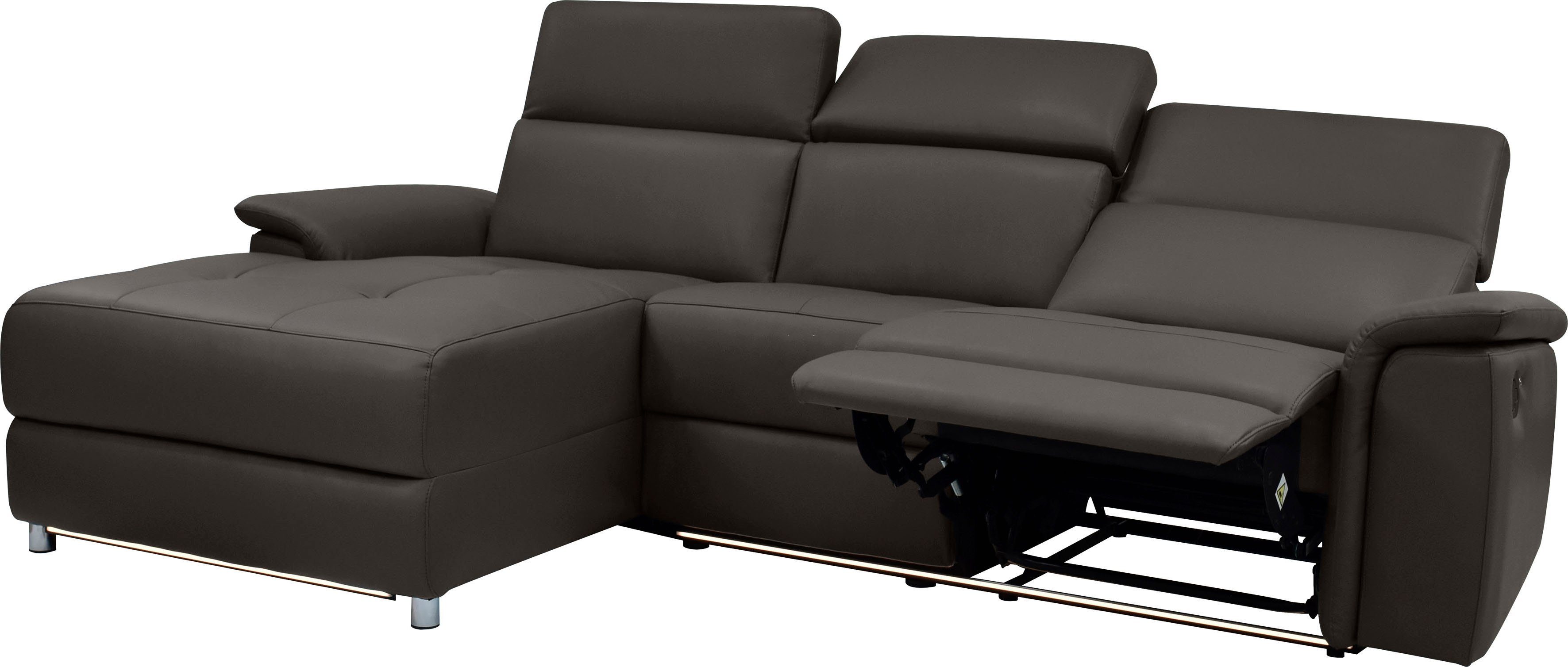 Places of Style Hoekbank Pareli, L-model, 259 cm, met récamier, echt leer, imitatieleer, weefstof