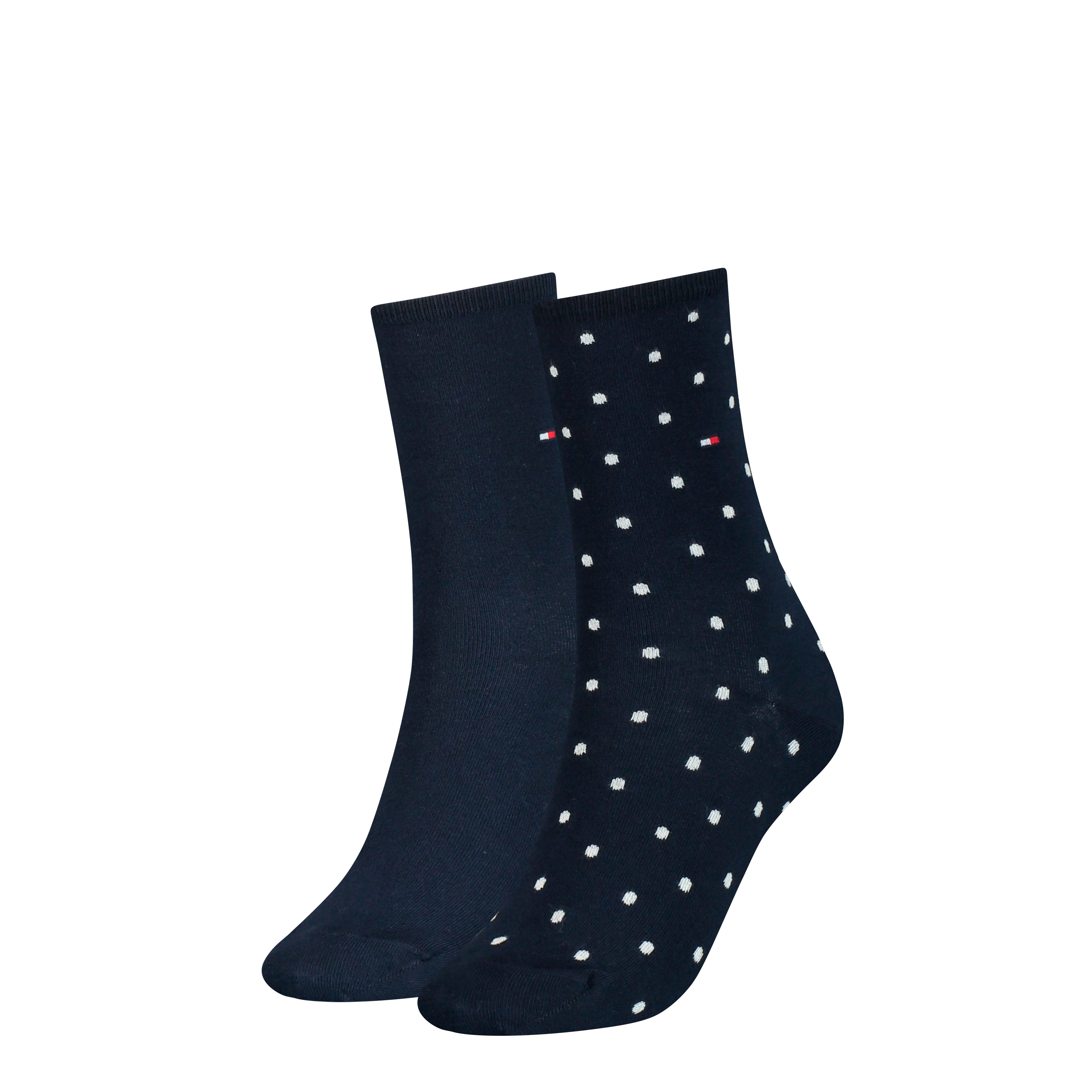 Tommy Hilfiger Sokken TH WOMEN SOCK DOT 2P met fijn ribborde en logo-borduursel (2 paar) dames sokken maat 35-38 blauw