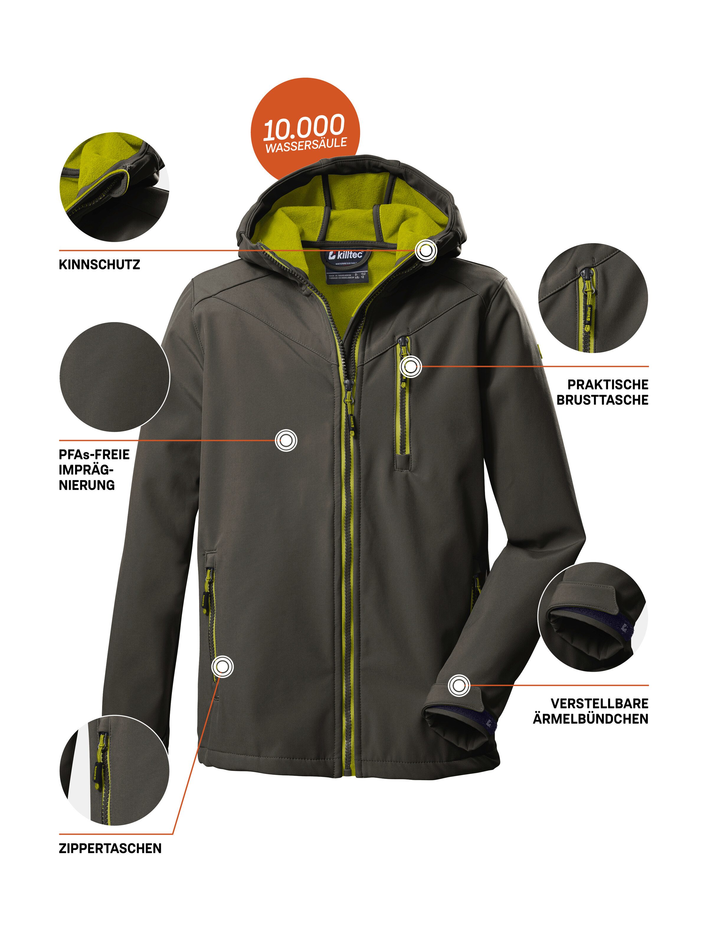 Killtec Softshell-jack Boys softshell-jack Waterafstotende softshelljack met capuchon, fleece en PFAs-vrij