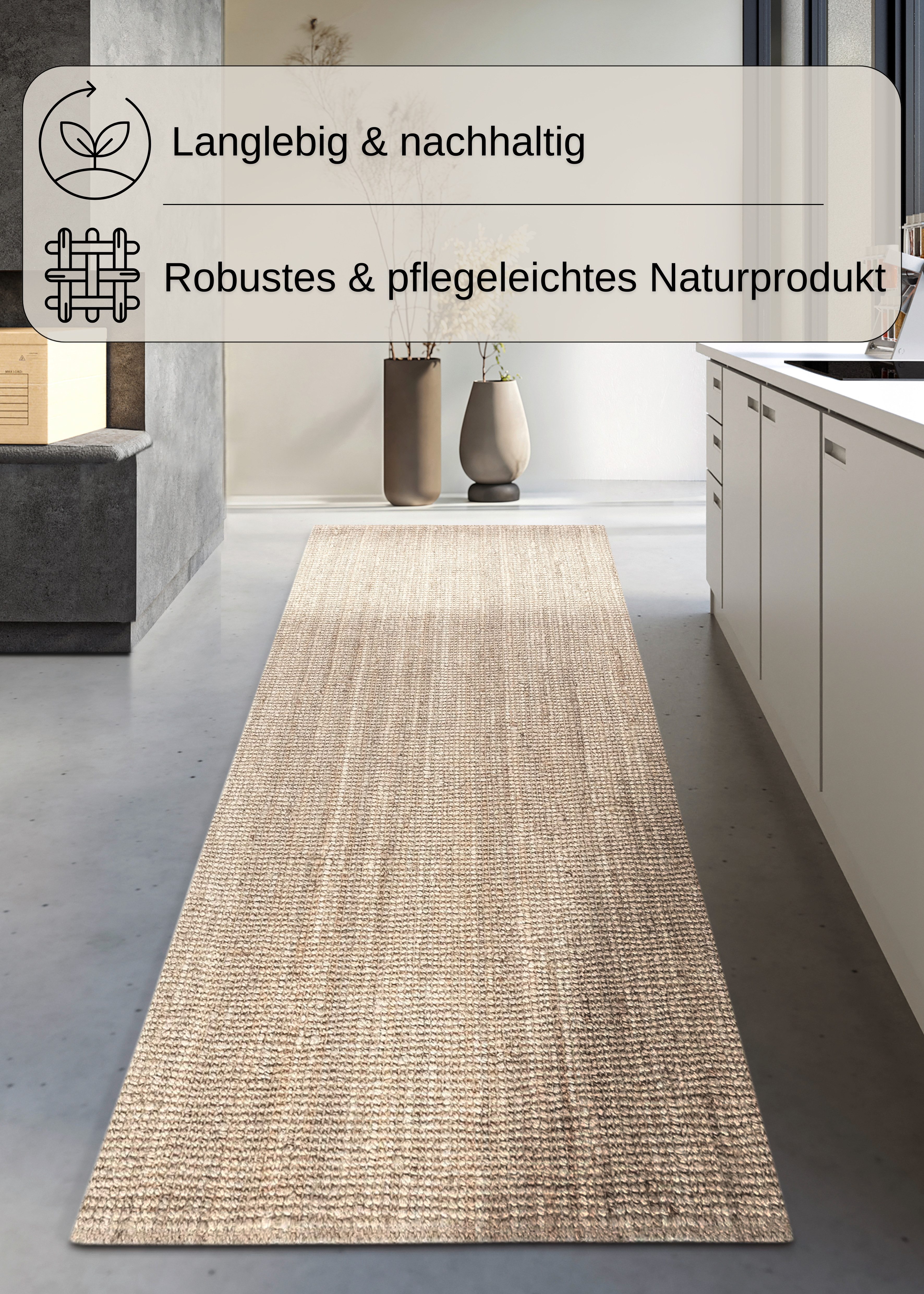 my home Vloerkleed Avot jute tapijt 100% jutevezel, loper, eetkamer, woonkamer, scandi