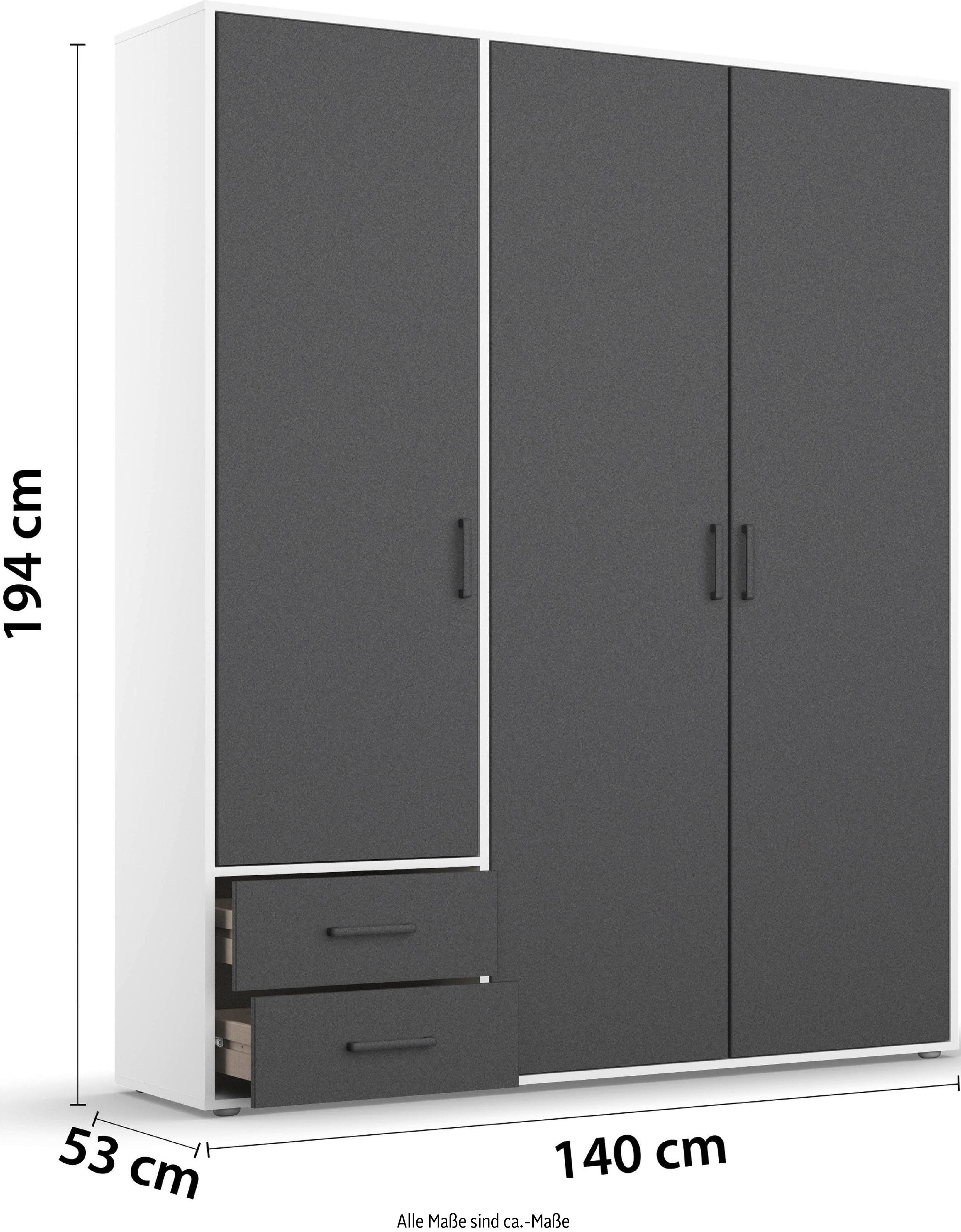 rauch Draaideurkast Kledingkast kast garderobe linnenkast VOYAGER moderne grepen in grijs metallic met buitenlades made in germany