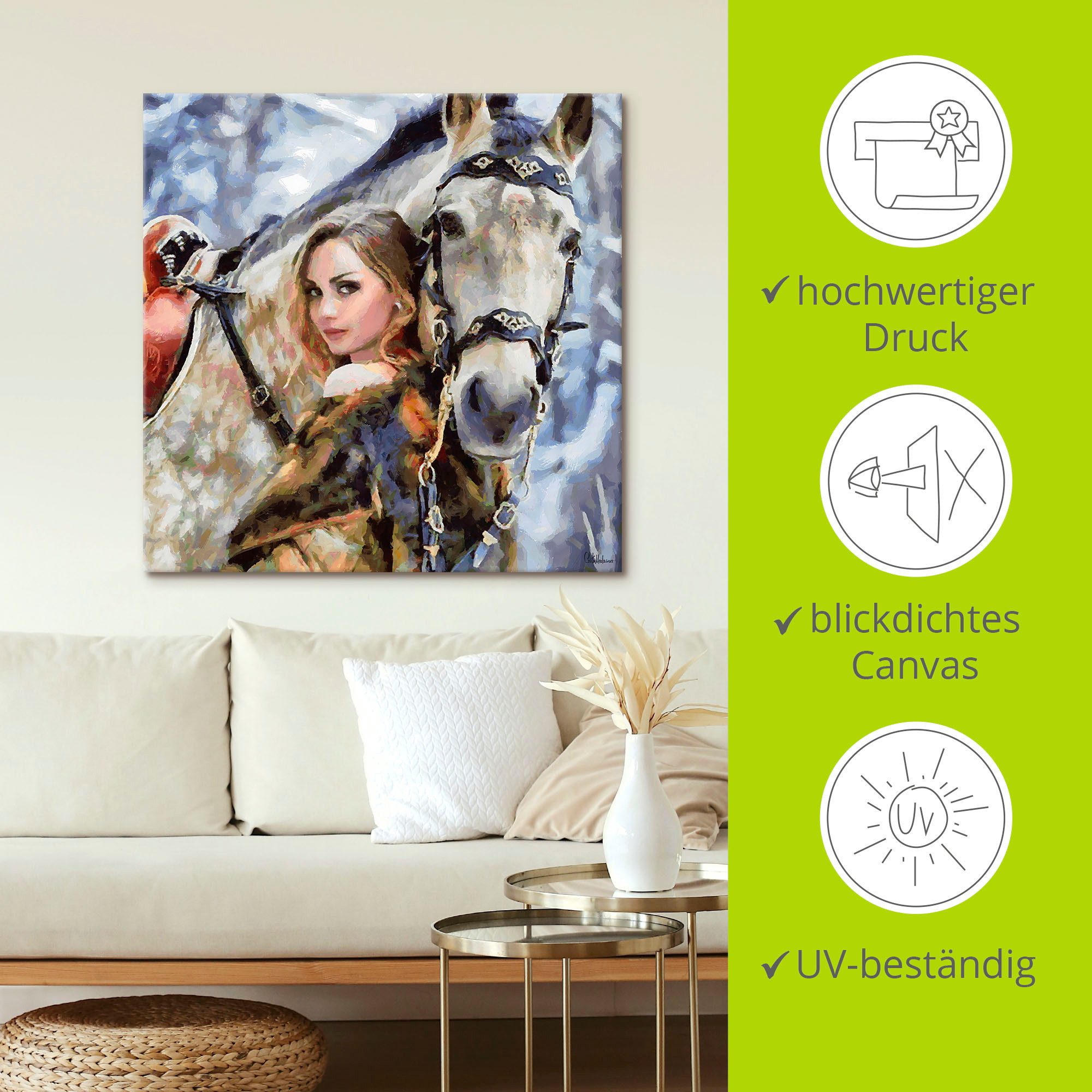 Artland Artprint Meisje met het witte paard als artprint op linnen, poster, muursticker in verschillende maten