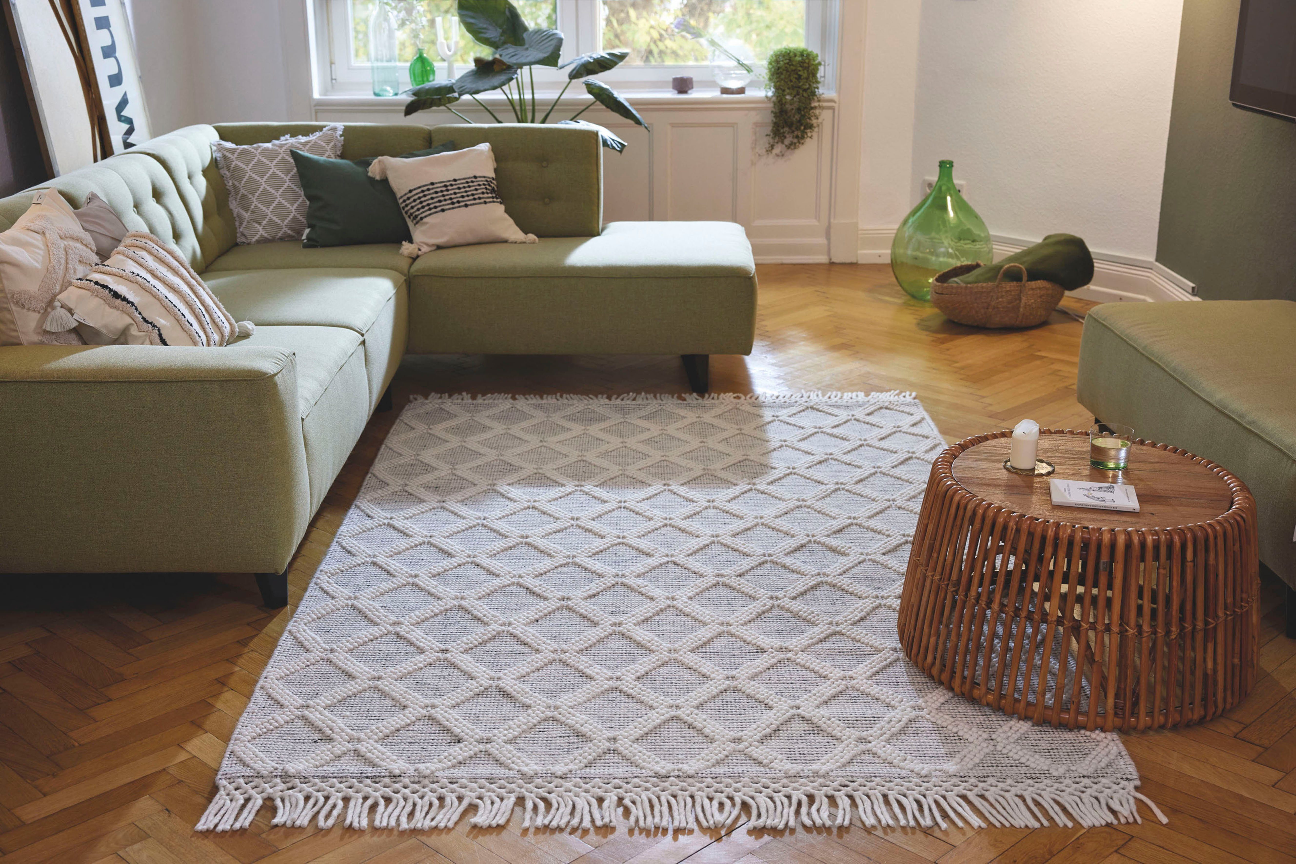 TOM TAILOR HOME Vloerkleed Coloured Macrame Handgeweven vloerkleed, zuivere wol, met de hand geweven, met franje, Scandi design