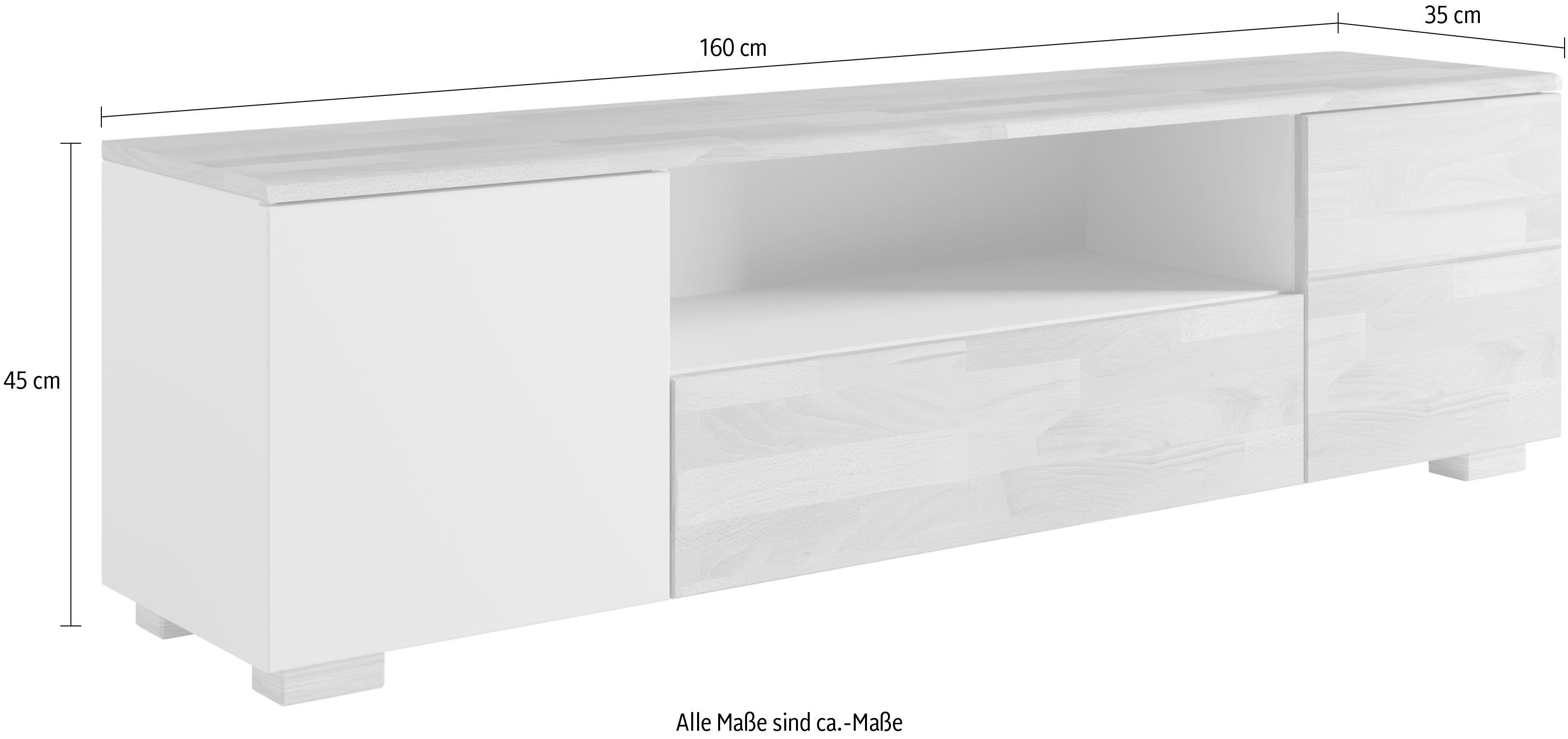 Home affaire Tv-meubel Citra deels massief Breedte 160cm, moderne greeploze uitstraling met push-to-open functie
