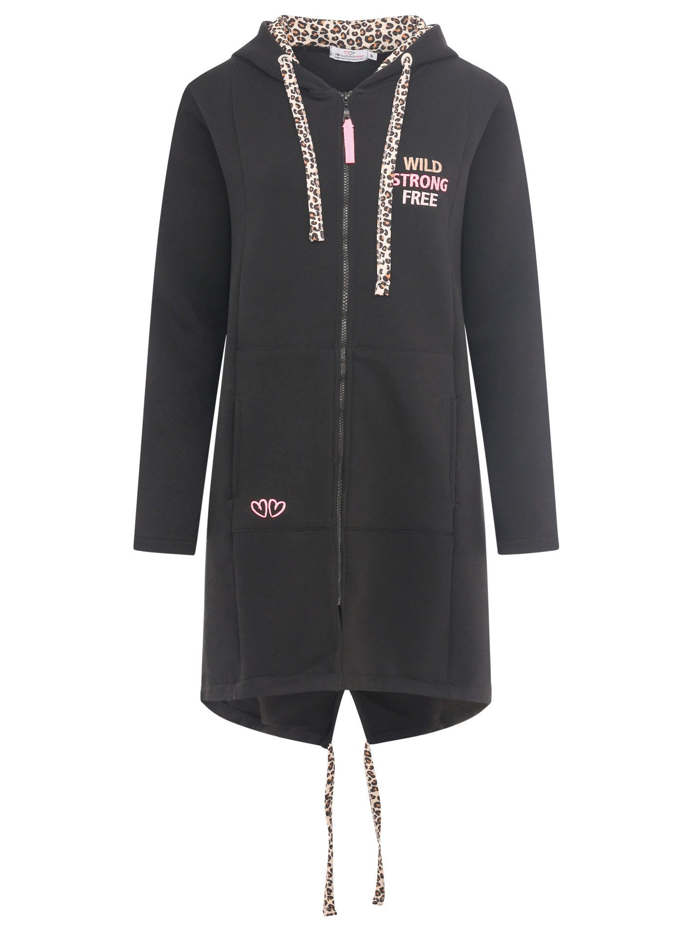 Zwillingsherz Jersey jas Wild and Free met opvallend voor- en achtermotief en leo-details