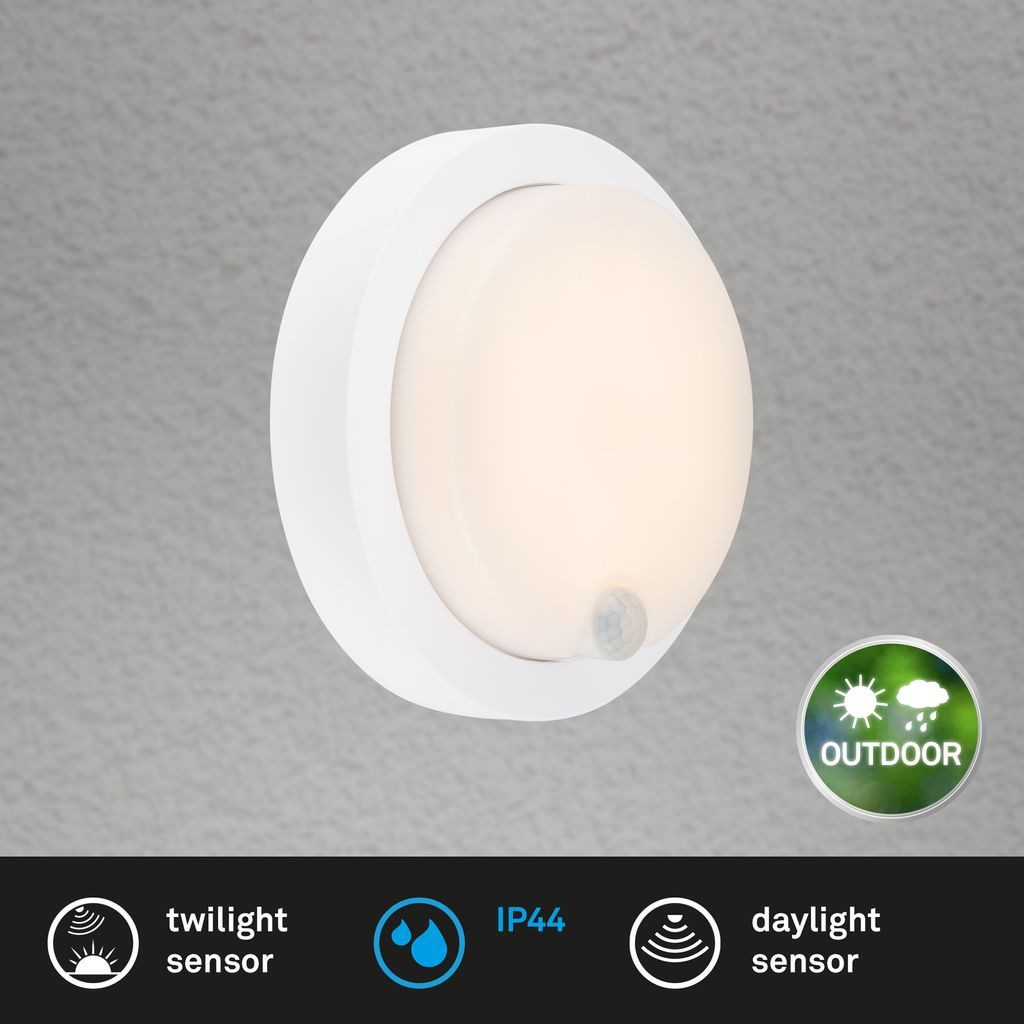 Briloner Leuchten Wandlamp voor buiten Accu LED buitenwandlamp met bewegingssensor, kunststof, wit