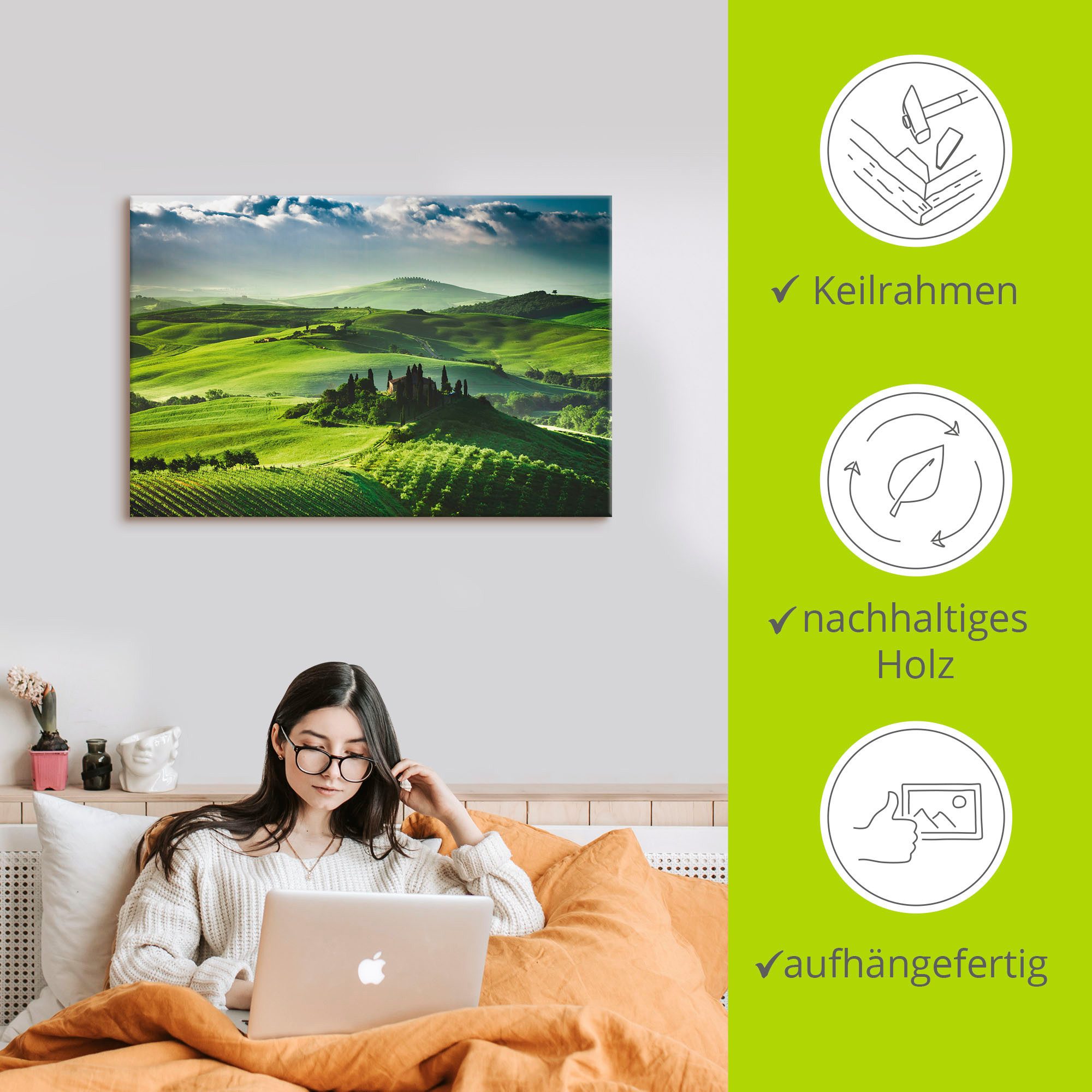 Artland Artprint Zonsopkomst boven een olijfgaard als artprint op linnen, poster in verschillende formaten maten