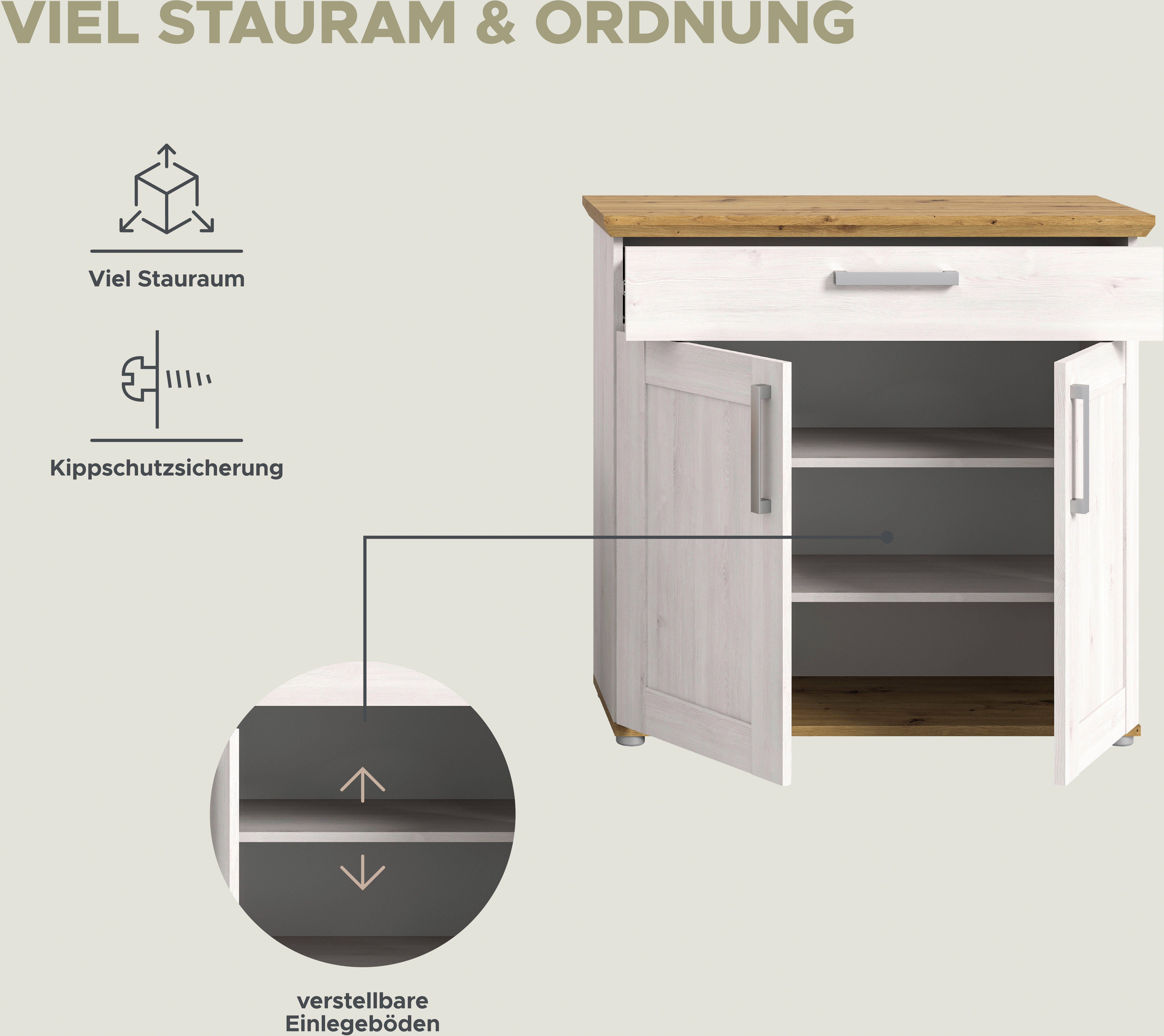 Home affaire Schoenenkast Cosenza, Breedte 95 cm, 2 Deuren, 2 Planken, 1 Lade, 2-kleurig