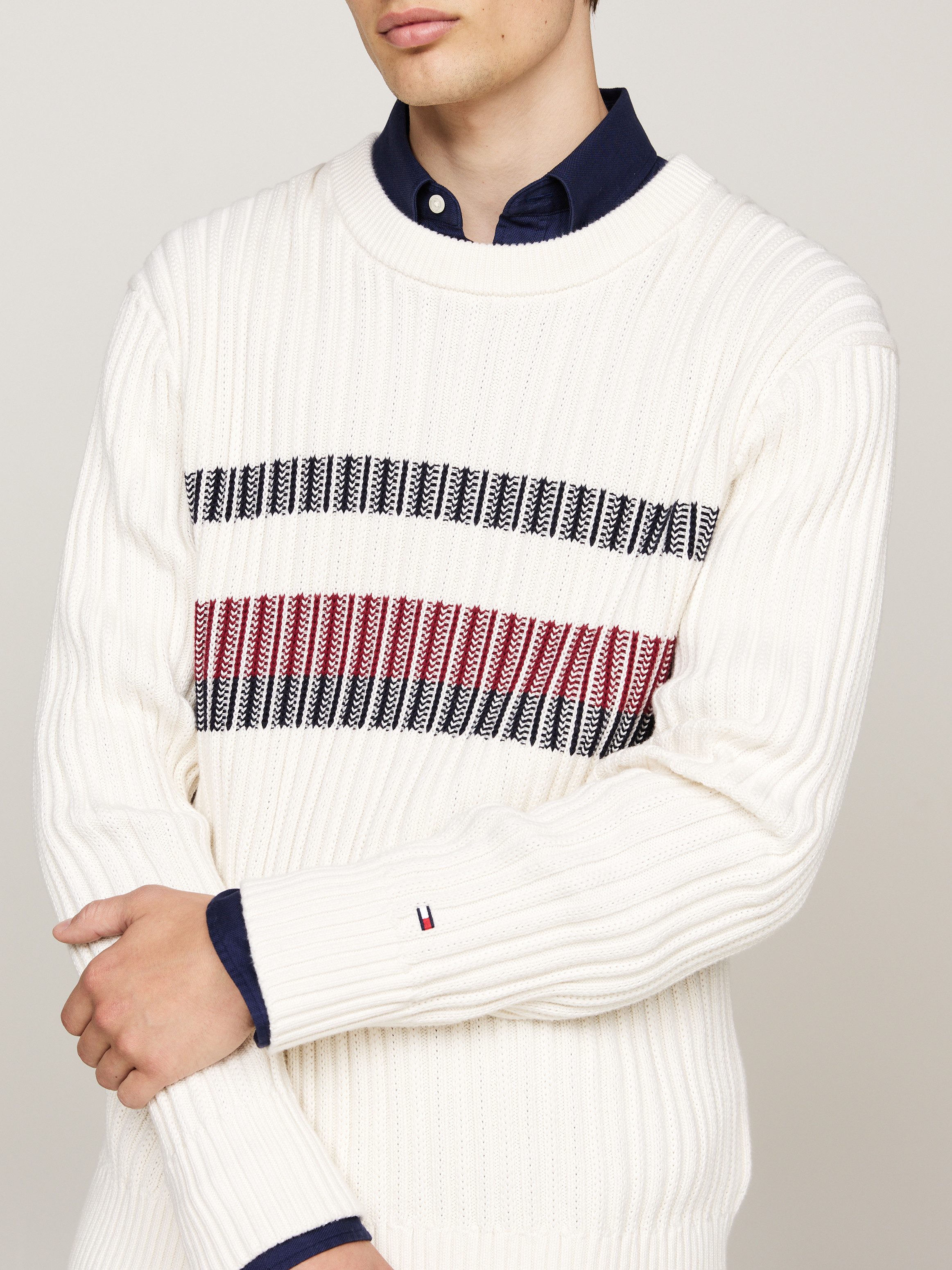 Tommy Hilfiger Trui met ronde hals GLOBAL STRIPE CHUNKY RIB C NK met opvallend color block-ontwerp