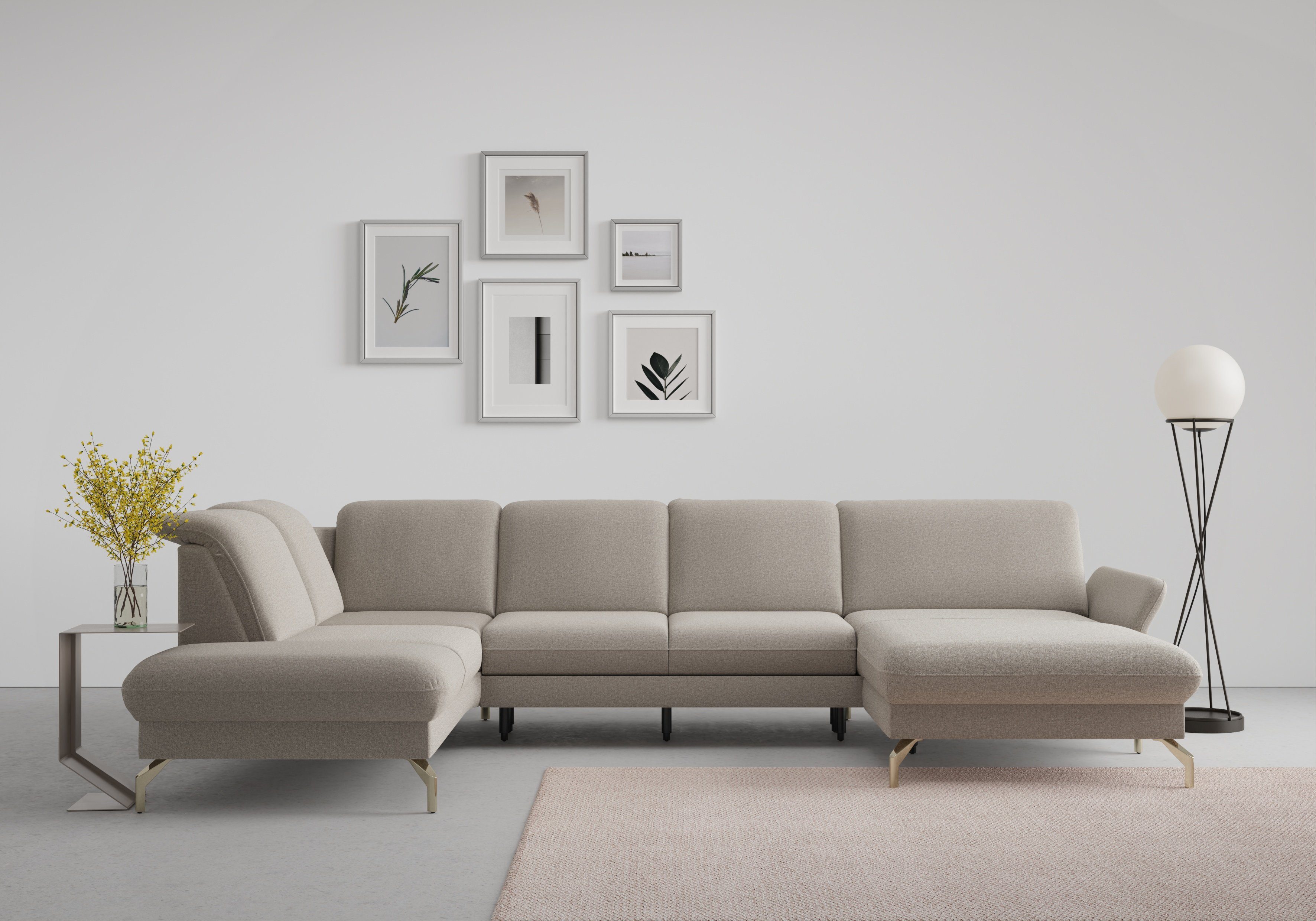 sit&more Zithoek Fashion U-vorm naar keuze met verstelbare hoofdsteun, uittrekzitting, motorisch, nikkel poten