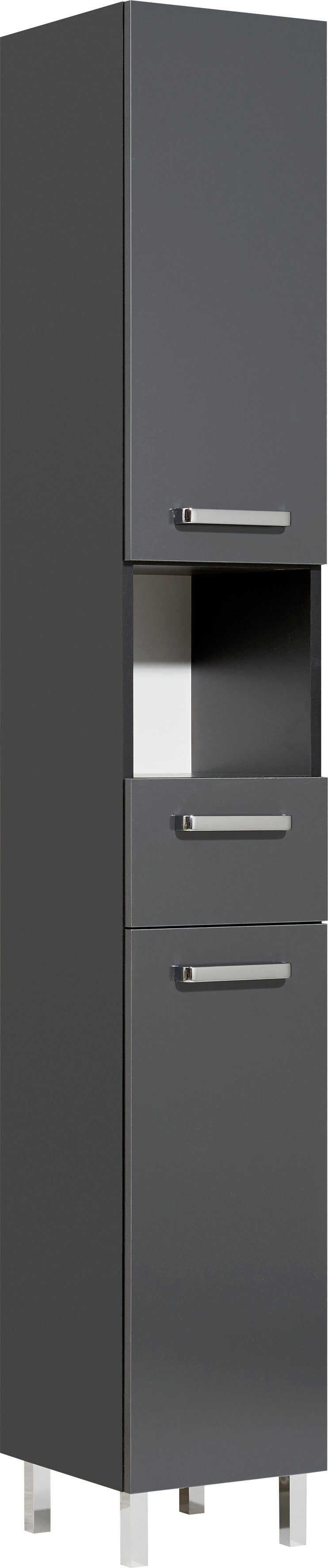 Saphir Hoge kast Quickset badkamermeubel 30 cm breed, 2 deuren, 1 nis, 1 lade Hoge badkamerkast inclusief deurdemper, grepen in glanzend chroom hoge