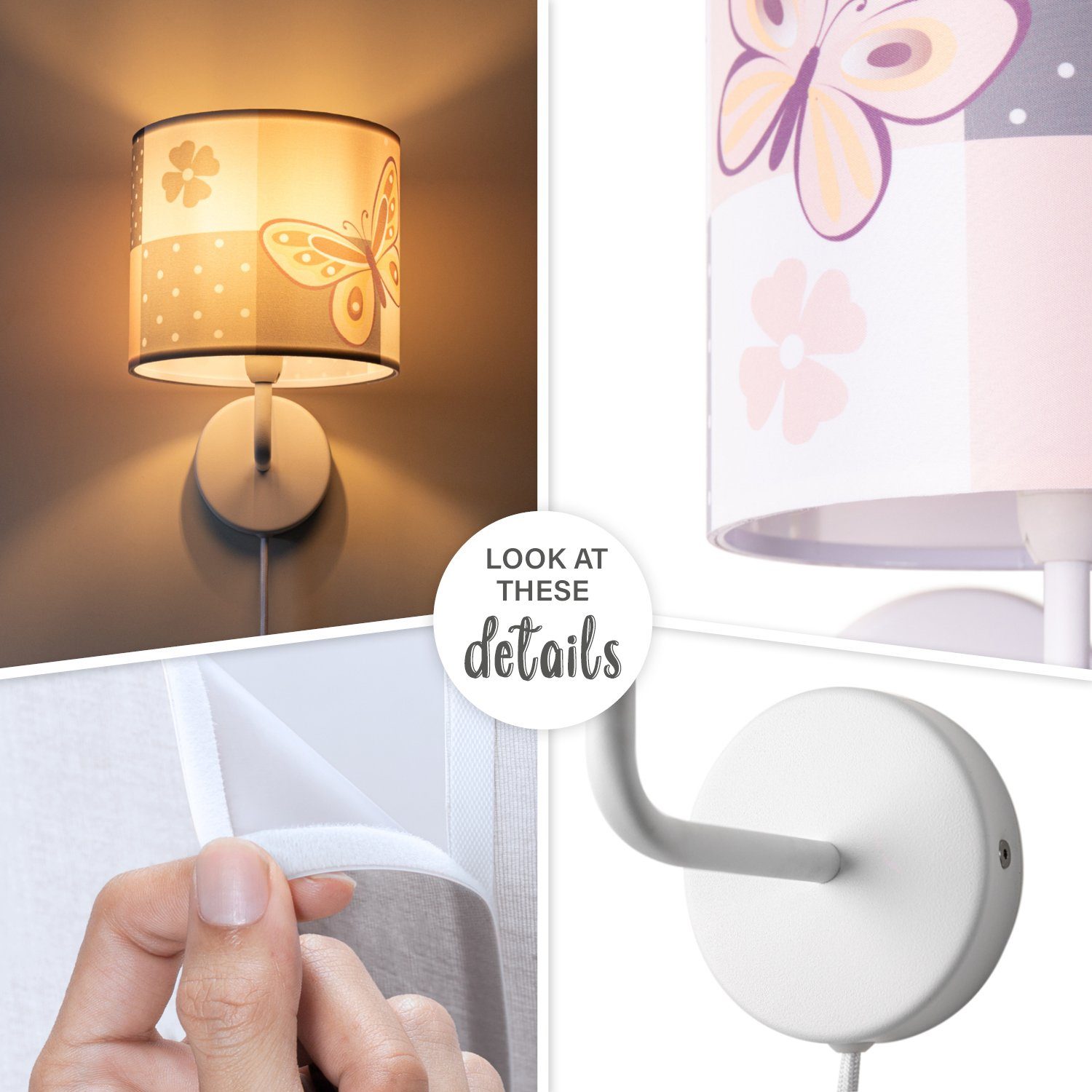 Paco Home Wandlamp Cosmo 220 Lamp kinderkamer stekker âˆ…18cm vlinder kabel 3m E14
