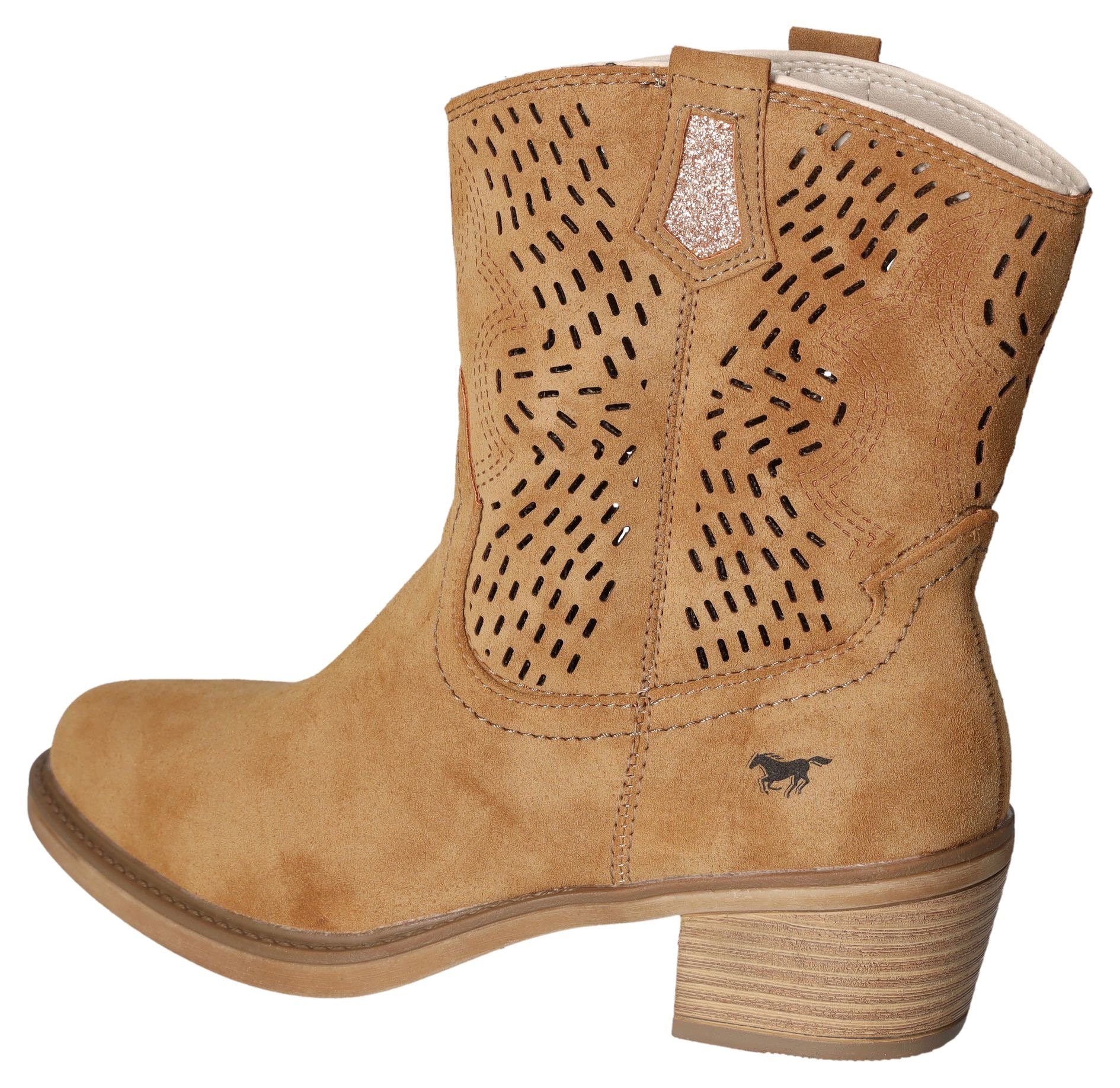 Mustang Shoes Cowboylaarsjes Cowboy enkellaarsjes, laarzen met ingewikkelde perforatie op de schacht