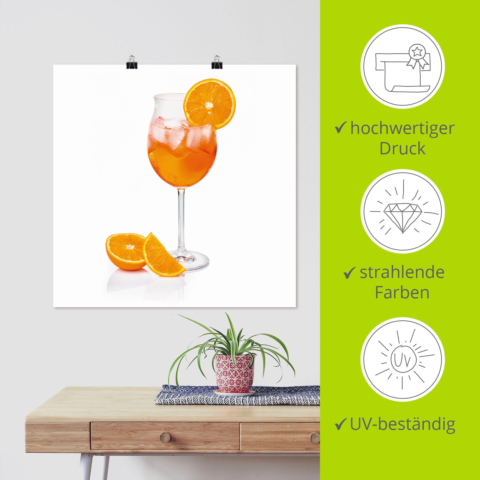 Artland Artprint Aperol Spritz met een schijf sinaasappel als artprint van aluminium, artprint voor buiten, artprint op linnen, poster, muursticker