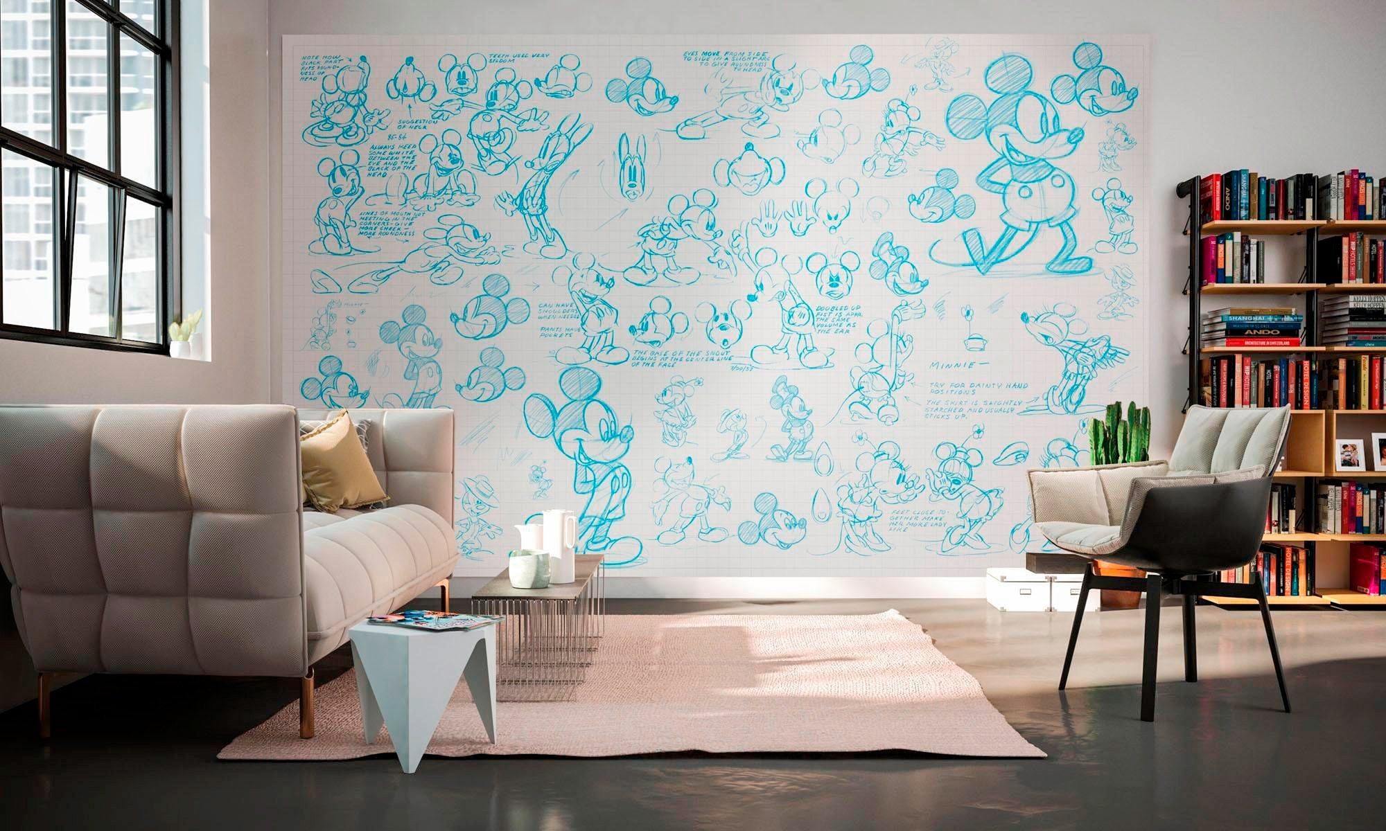 Komar Vliesbehang Digitale print vlies - Mickey Sketches - Afmeting 400 x 250 cm (1 stuk)
