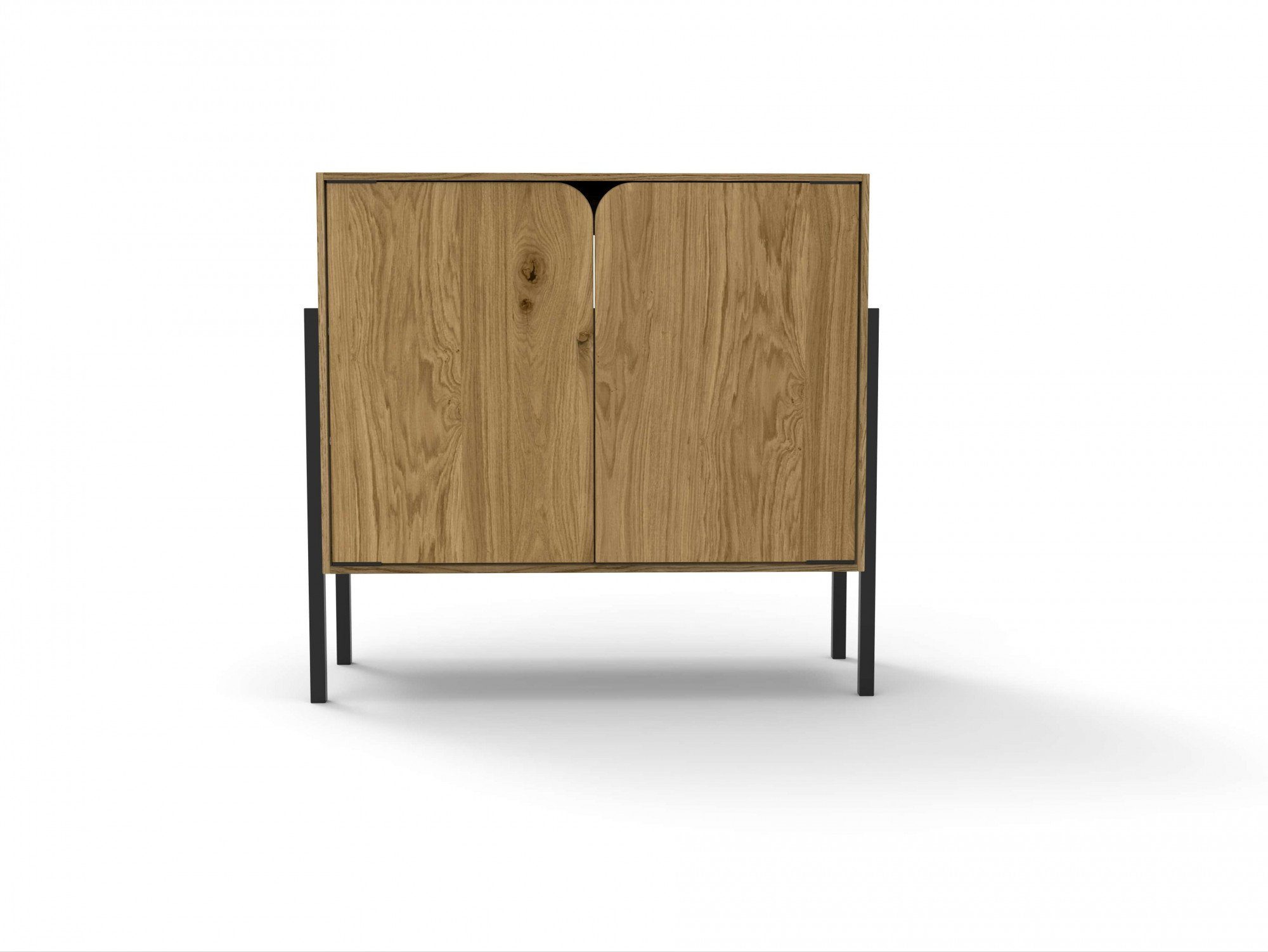 andas Dressoir Finton Commode met 2 deuren, kast van massief eikenhout dressoirs beige