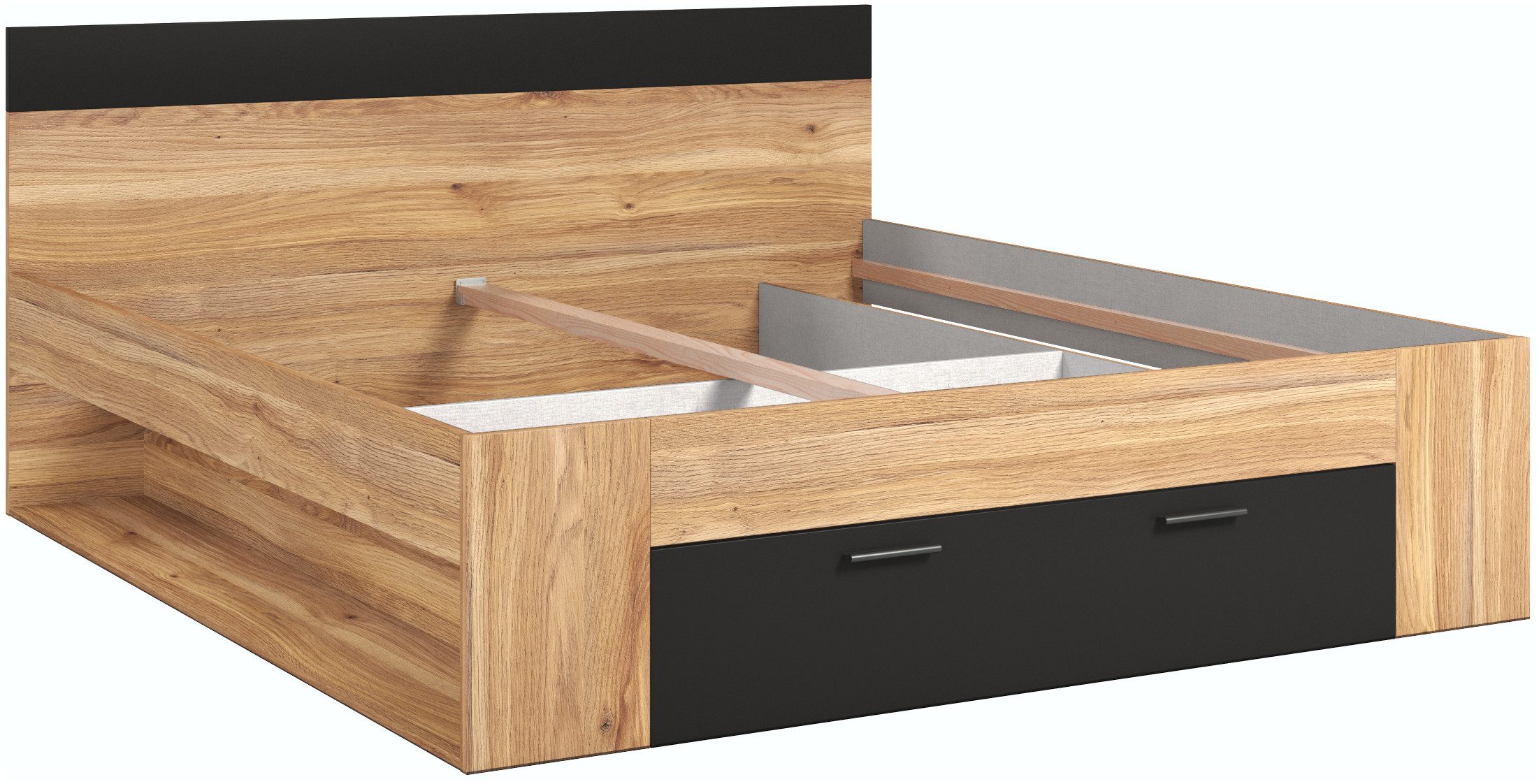INOSIGN Bedframe Faweza, Breedte 160 of 180 cm, Opbergbank Functiebureau lade met extra veel opbergruimte