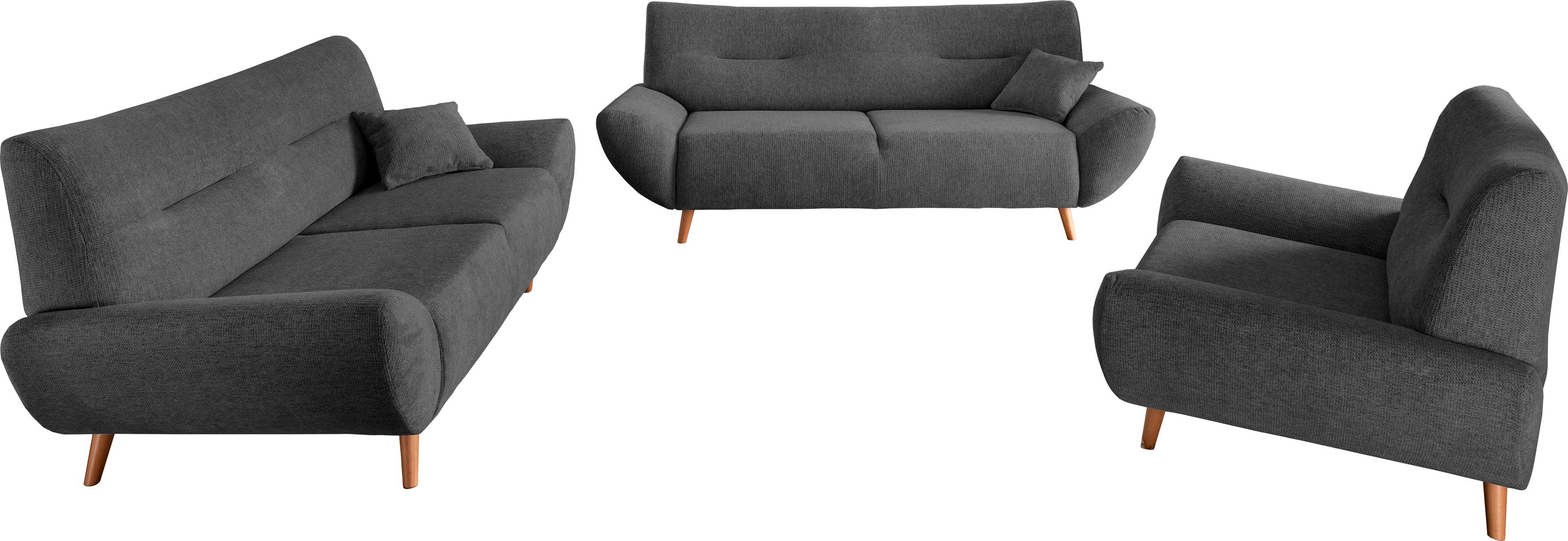 INOSIGN Zithoek Drago elegant en tijdloos, comfortabel, moderne vormtaal leverbaar als fauteuil/hoekbank, diverse stoffen, incl. 2 sierkussens (set, 3-delig)