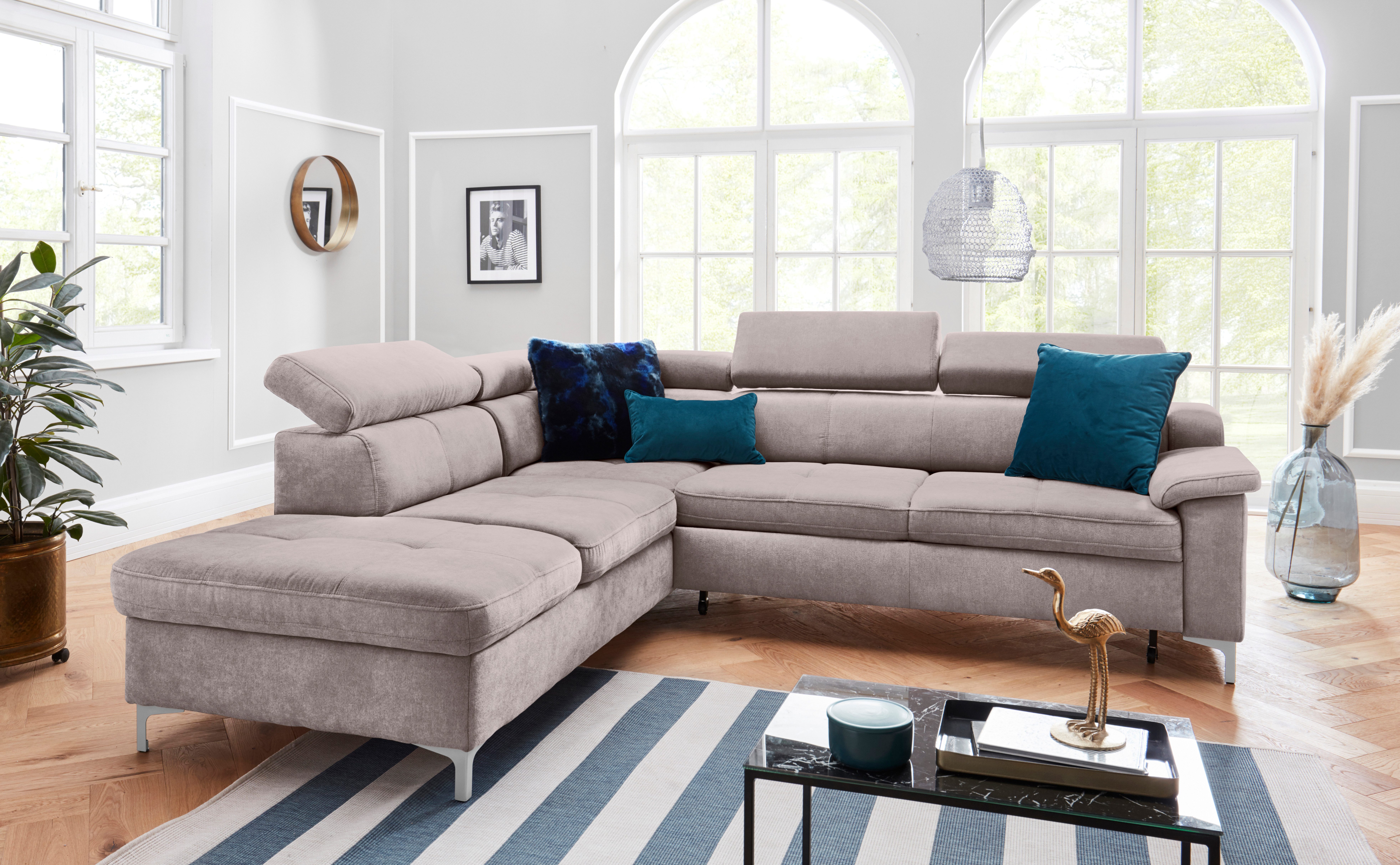 exxpo - sofa fashion hoekbank florenz, l-vorm optioneel met slaapfunctie grijs