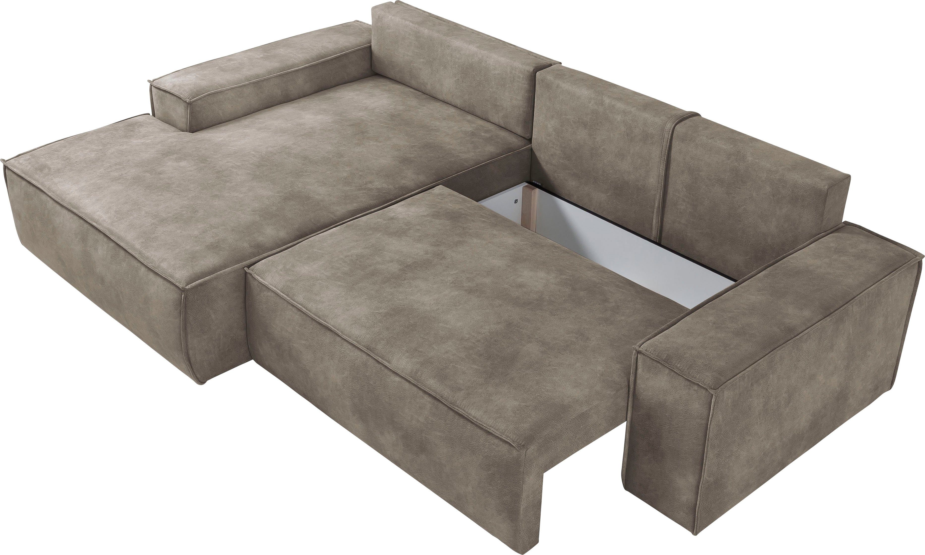 Home affaire Hoekbank SHERWOOD bedbank 267 cm, L-model, Slaapfunctie met bedlade (210x136 cm), cord, vintage, fluweel