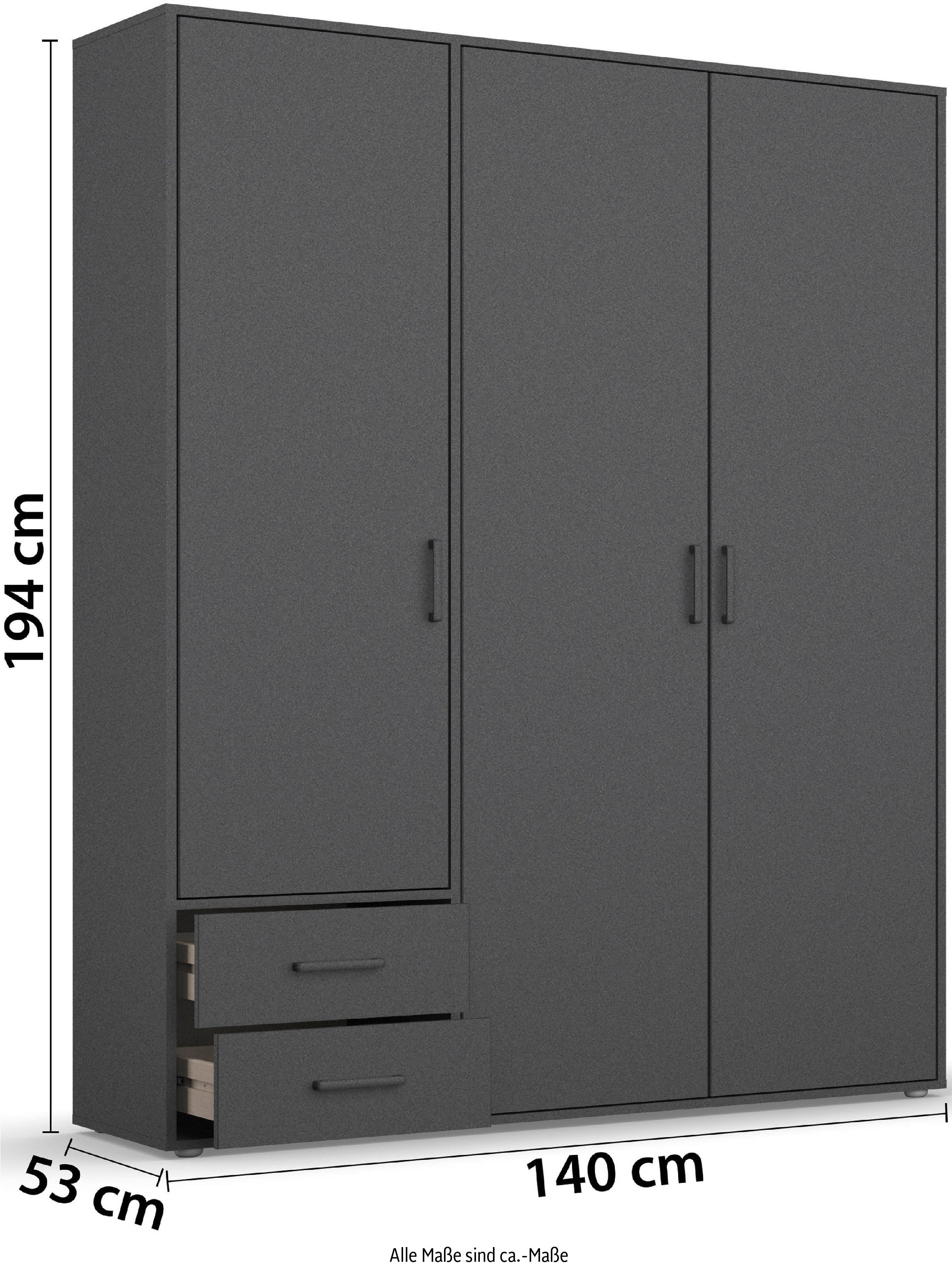 rauch Draaideurkast Kledingkast kast garderobe linnenkast VOYAGER moderne grepen in grijs metallic met buitenlades made in germany